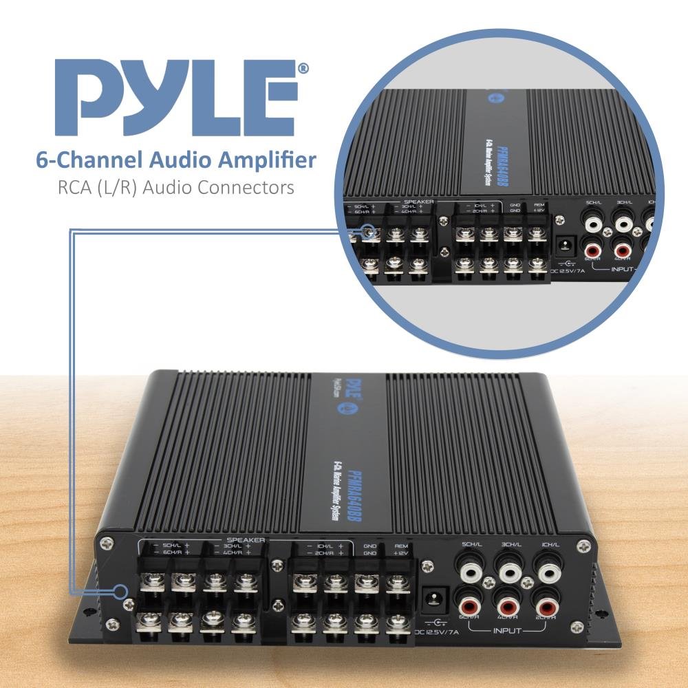 Pyle 6-Channel Marine Amplifier 600W RMS 4 OHM Full Range Stereo - Bluetooth Receiver, LCD Display, Bass/Treble Control for Boats & Watercraft - Perfect for Marine Audio Systems & Outdoor Entertainment