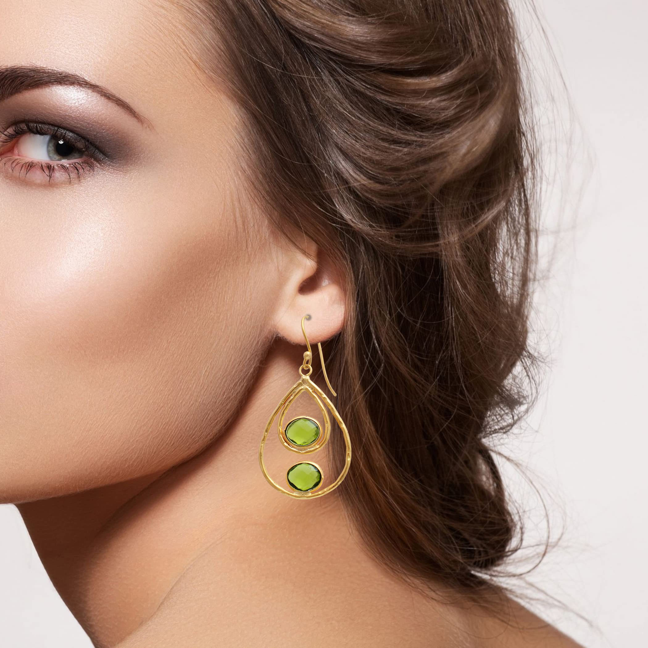 Veracity Jewelry 18K Gold Plated Peridot Earrings for Women - August Birthstone Handmade Gemstone Jewelry - Green Peridot Stud Earrings for Girls (VE-506) - Perfect for Birthdays, Anniversaries & Special Occasions