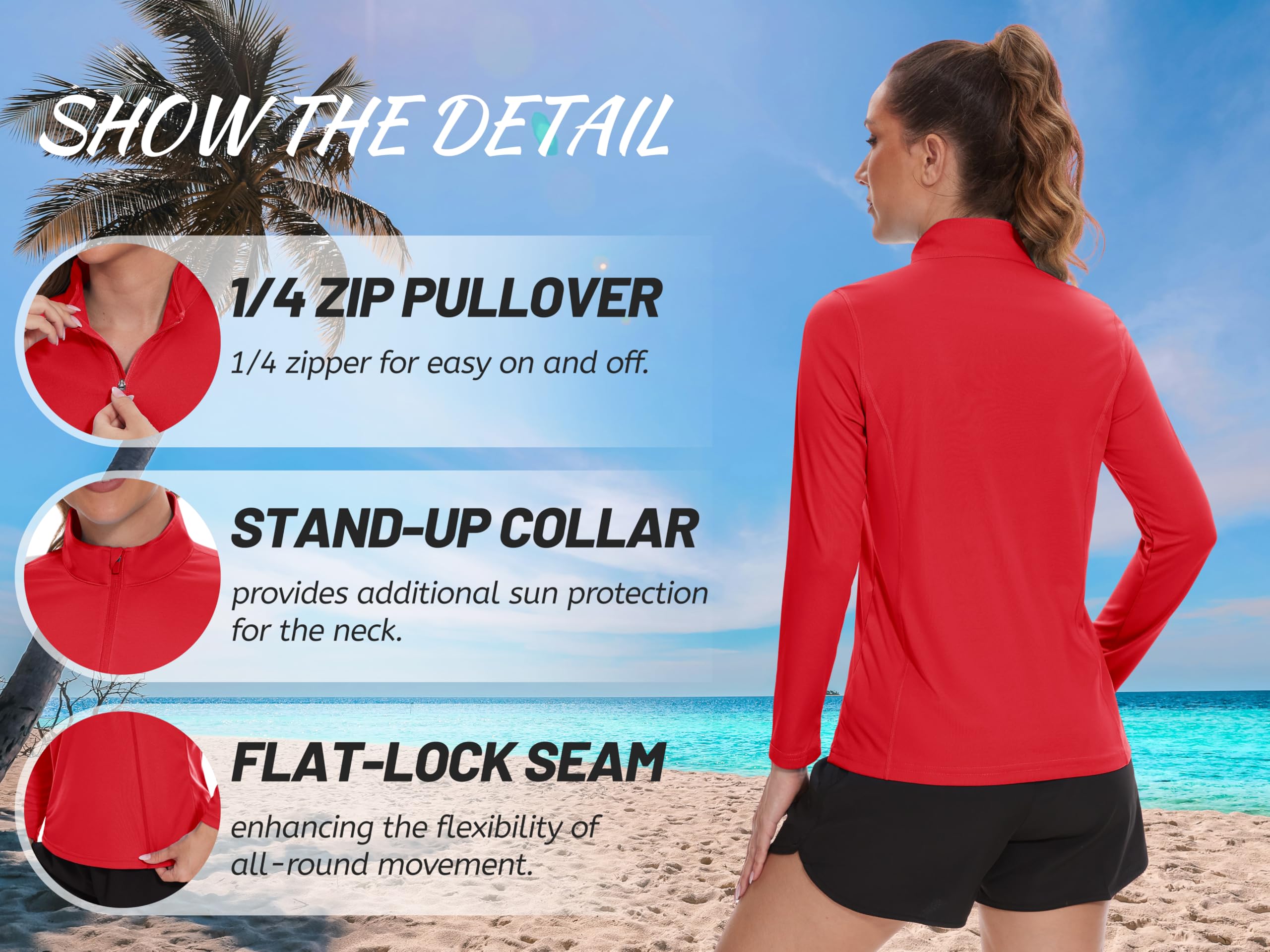 TACVASEN Women's UPF 50+ UV Protection Quarter Zip Pullover Long Sleeve Shirt - Lightweight Golf & Workout Top for Outdoor Activities, Hiking, and Sports