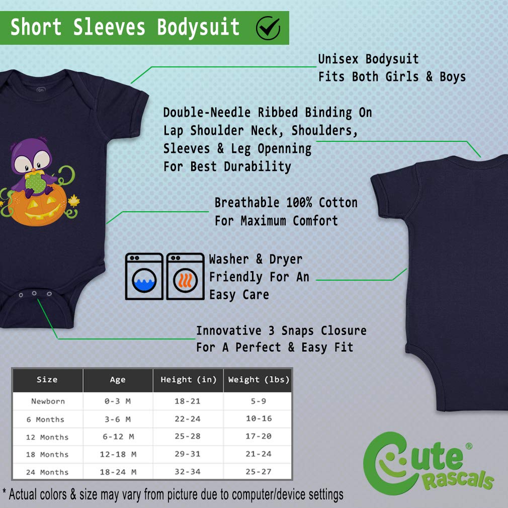 Custom Baby Bodysuit - Magic Owl & Pumpkin Design - Funny Cotton Newborn Clothes for Boys & Girls - Navy Blue - Perfect for Halloween, Photo Shoots & Everyday Wear