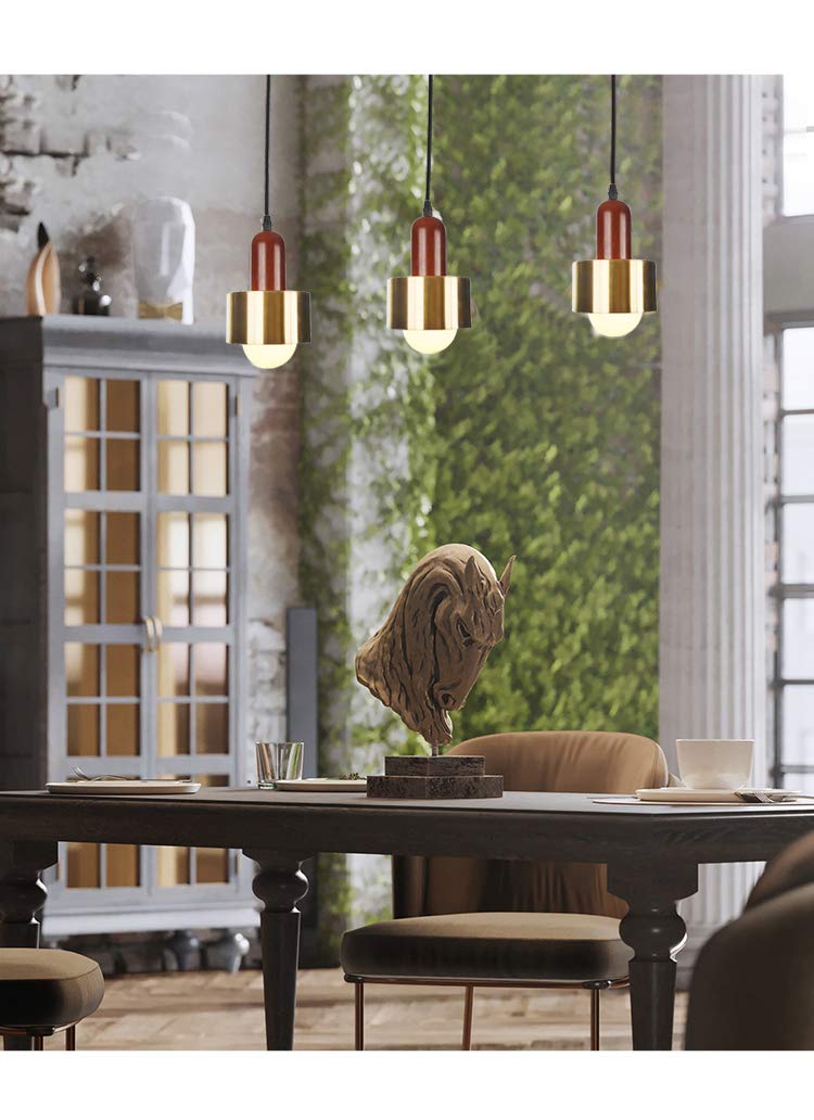 Dimmable Modern J-Type Track Light with Wooden Handle & Gold Lampshade - Compatible with Juno Track System - Mini Pendant Lighting for Kitchen Island, Dining Room & Bar Counter - Customizable 3-Light Hanging Fixture Set