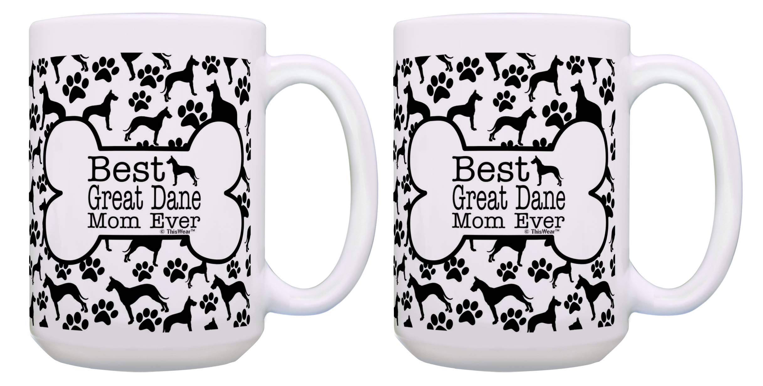 Best Great Dane Mom Ever Coffee Mug 2 Pack - 15 oz Ceramic Mugs with Bone Pattern - Perfect Gift for Dog Lovers & Great Dane Owners - Ideal for Coffee, Tea or Hot Chocolate at Home or Office