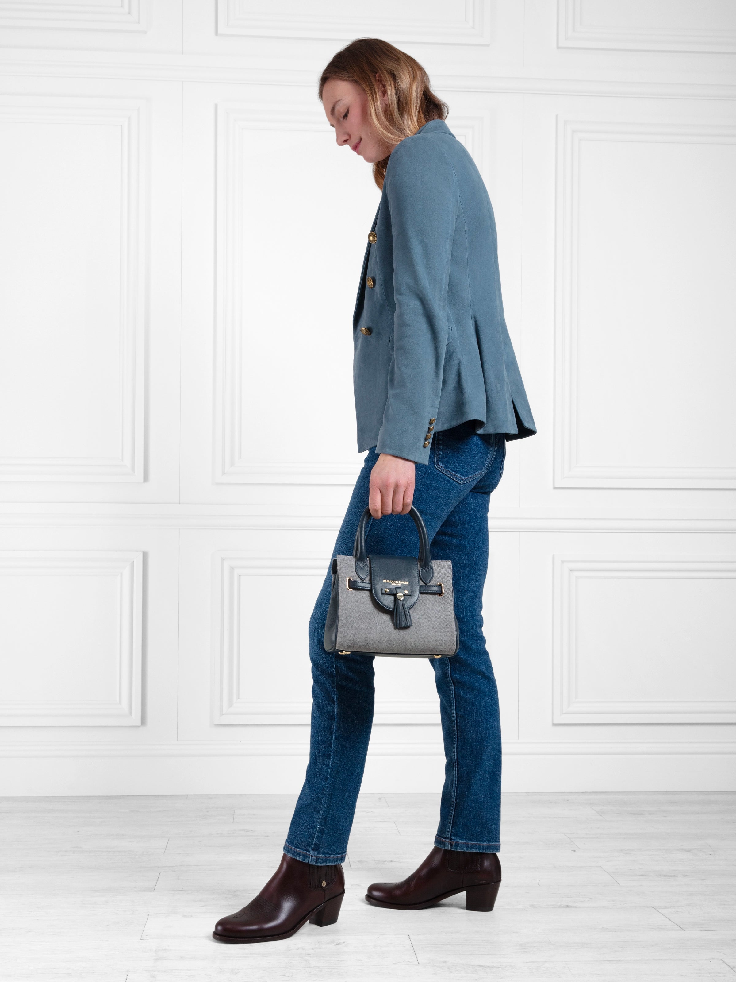 Mini Windsor Handbag - Stylish Denim & Suede Crossbody Bag for Women | Perfect for Work, Travel & Everyday Use