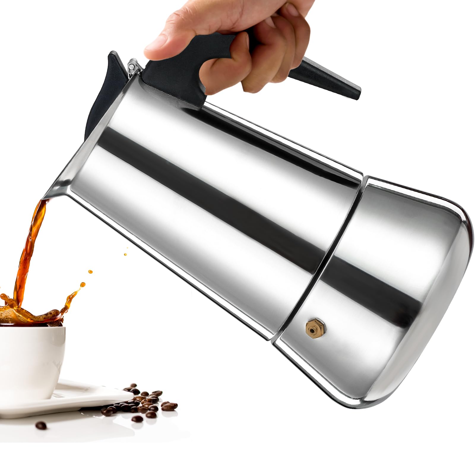2 Cup Moka Pot Percolator - Italian Stovetop Espresso Maker (100ml) - Stainless Steel Coffee Brewer for Induction & Ceramic Cooktops - Perfect for Home, Office, Camping & Gifts