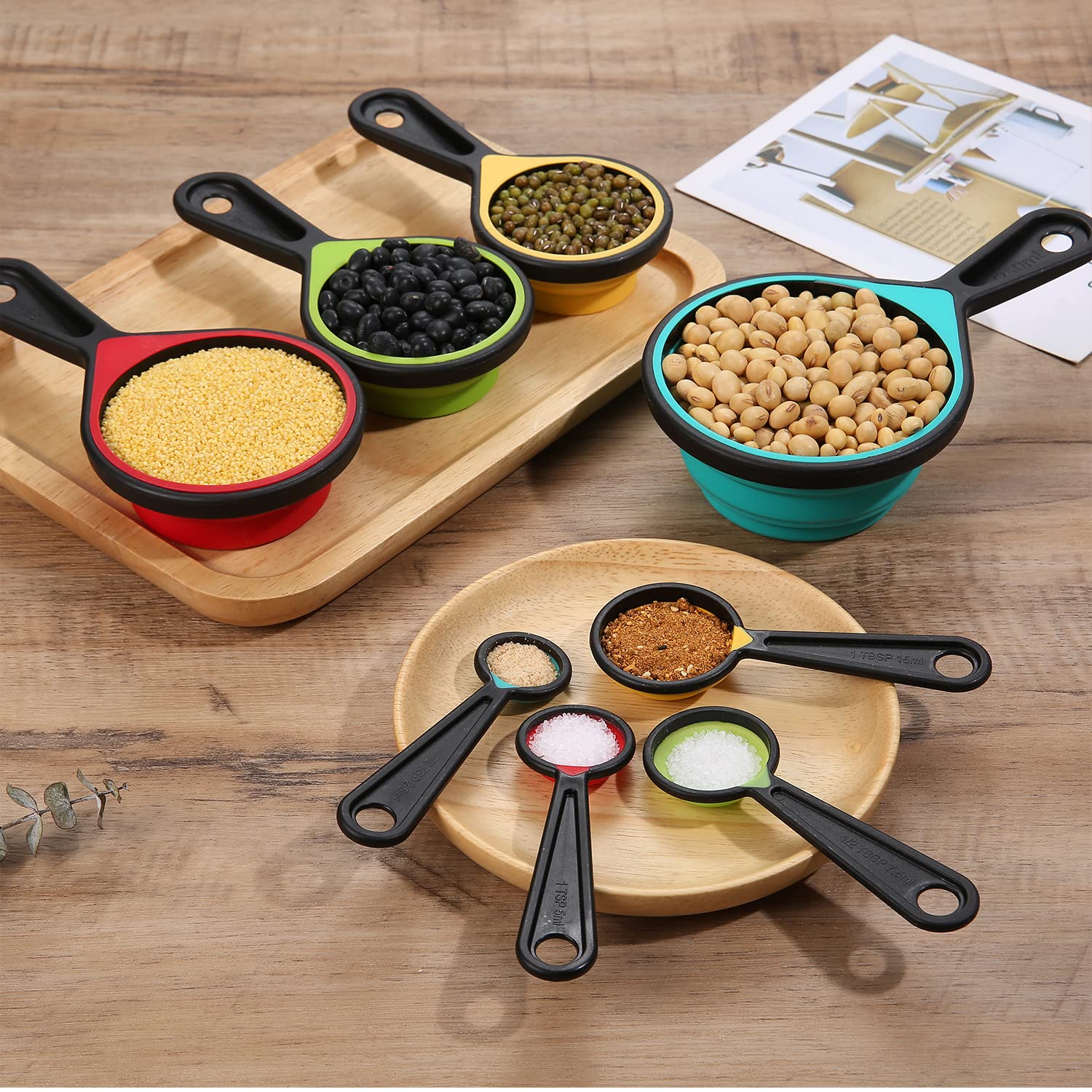 Collapsible Silicone Measuring Cups and Spoons Set - 8-Piece Adjustable Kitchen Measuring Tools for Baking, Cooking & Camping | Space-Saving, Dishwasher Safe & Non-Slip Design