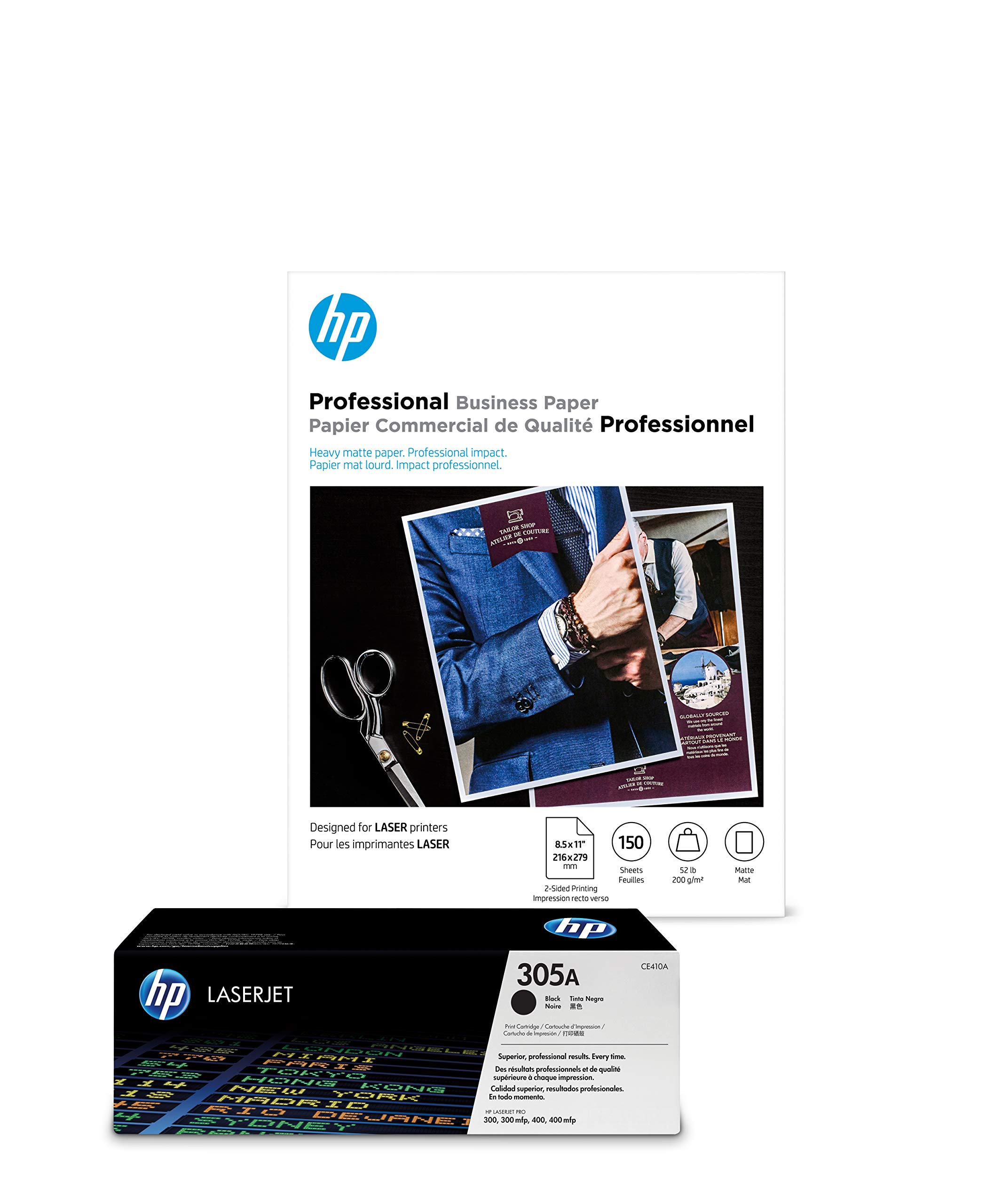 HP 305A Black Toner Cartridge & HP Brochure Paper Bundle - 8.5 x 11 Inches, 150 Sheets Matte Finish for Laser Printers - Perfect for Office Documents, Presentations & Professional Marketing Materials