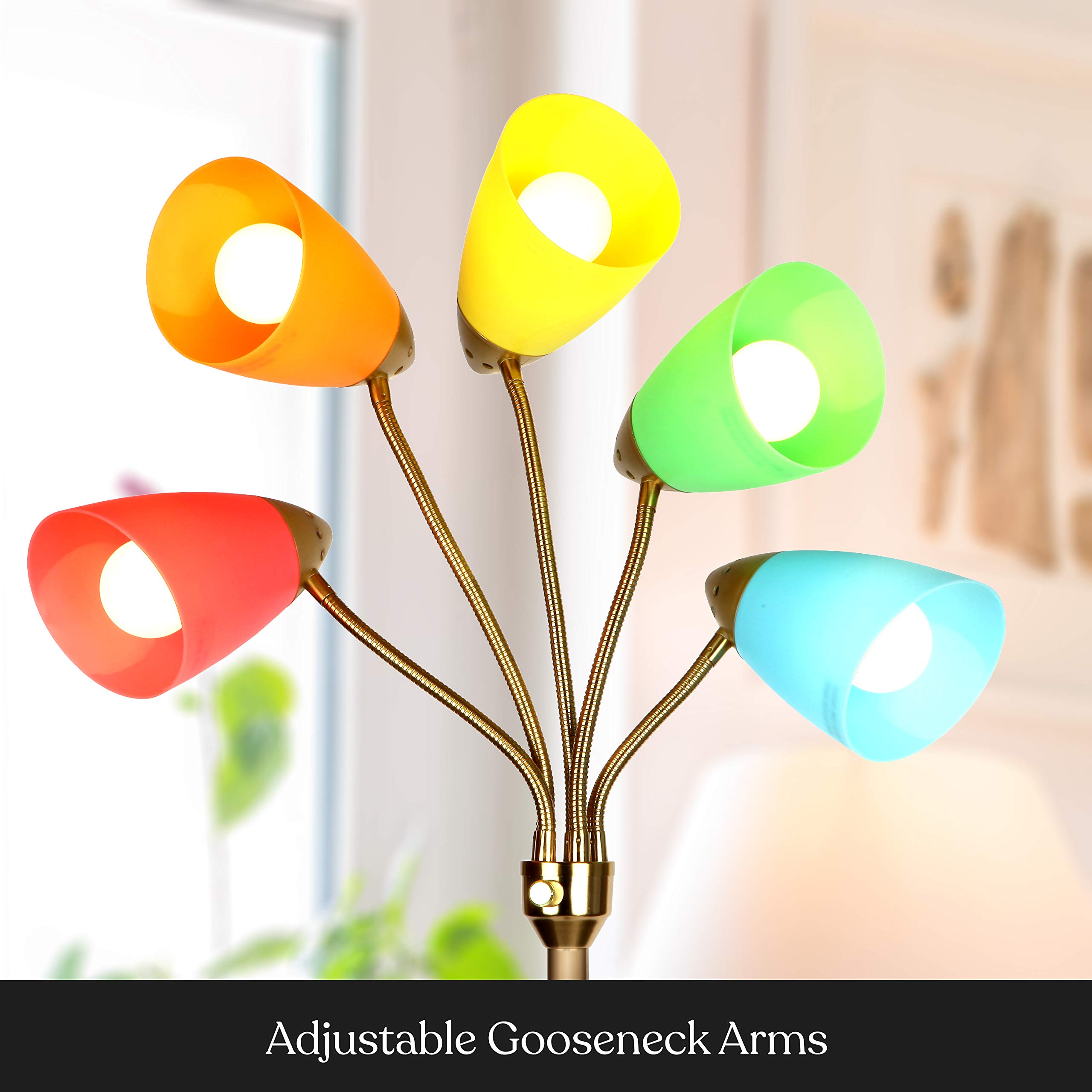 Brightech Medusa LED Floor Lamp - Adjustable Multi-Head Dimmable Standing Light for Living Room, Bedroom & Office - Tall Modern Floor Lamp with Interchangeable Shades, Perfect for Reading & Task Lighting - Brass Gold Finish Home Decor Lighting