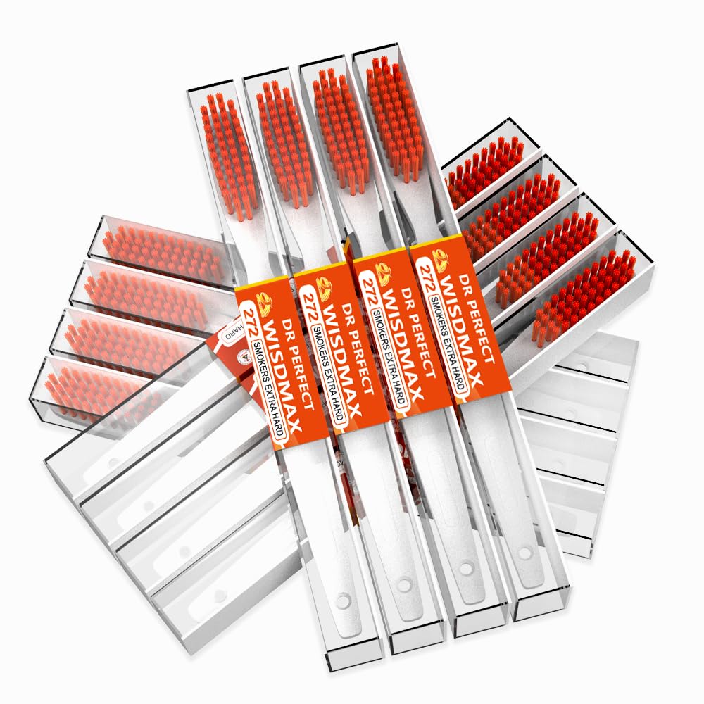 12 Pack Hard Bristle Toothbrushes for Smokers - Stain Removal & Teeth Whitening - Ideal for Coffee, Tea, and Tobacco Stain Removal at Home