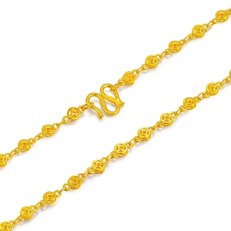 24K Pure Gold Necklace Real AU 999 Solid Gold Chain - Classic Fine Coin Jewelry for Women, Trendy & Elegant Gift for Birthday, Anniversary & Special Occasions