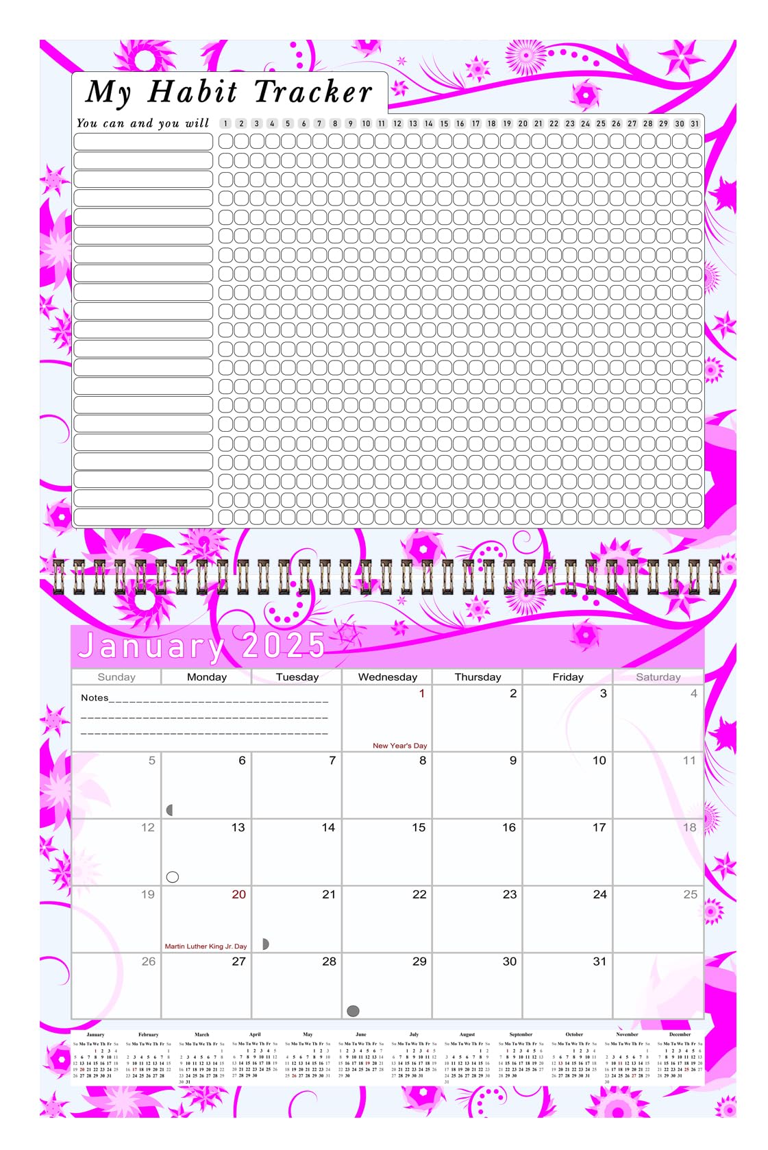 2025 Monthly Desktop & Wall Calendar Planner with Habit Tracker - Daily Weekly Monthly Goal Setting Motivational Journal - Inspirational Productivity Tool for Office, School & Home Organization (Edition #010)