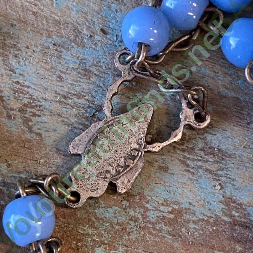 Vintage Italian Rosary with Blue Milk Glass Beads - Handmade Catholic Prayer Beads for Devotion, Meditation & Gift Giving | Perfect for Religious Ceremonies, Personal Prayer & Spiritual Comfort