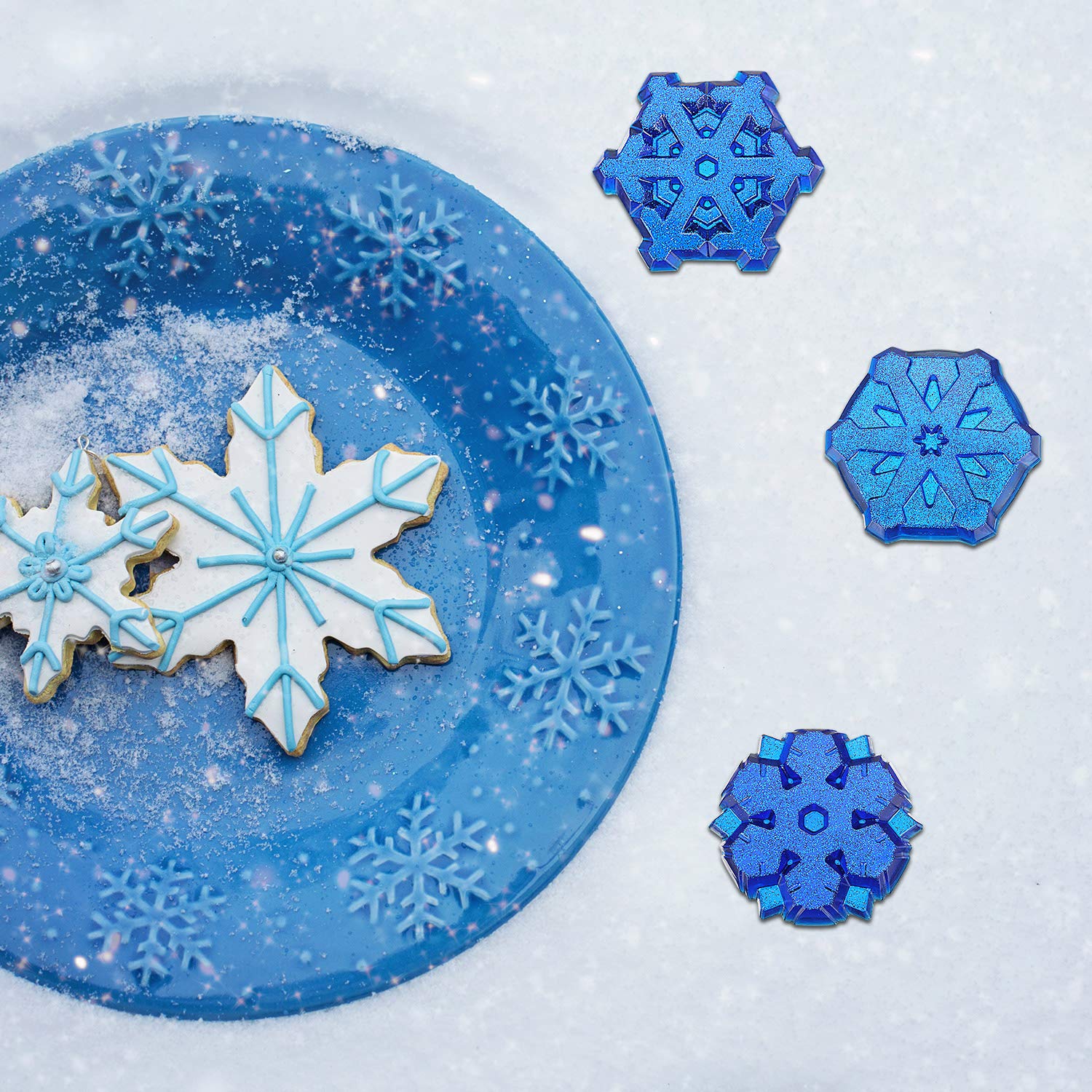 3-Piece Christmas Snowflake Silicone Mold Set - 6 Cavity Blue Snowflake Molds for Baking, Chocolate, Soap, Candles & Candy - Perfect for Holiday Desserts, Cake Decorations & DIY Crafts