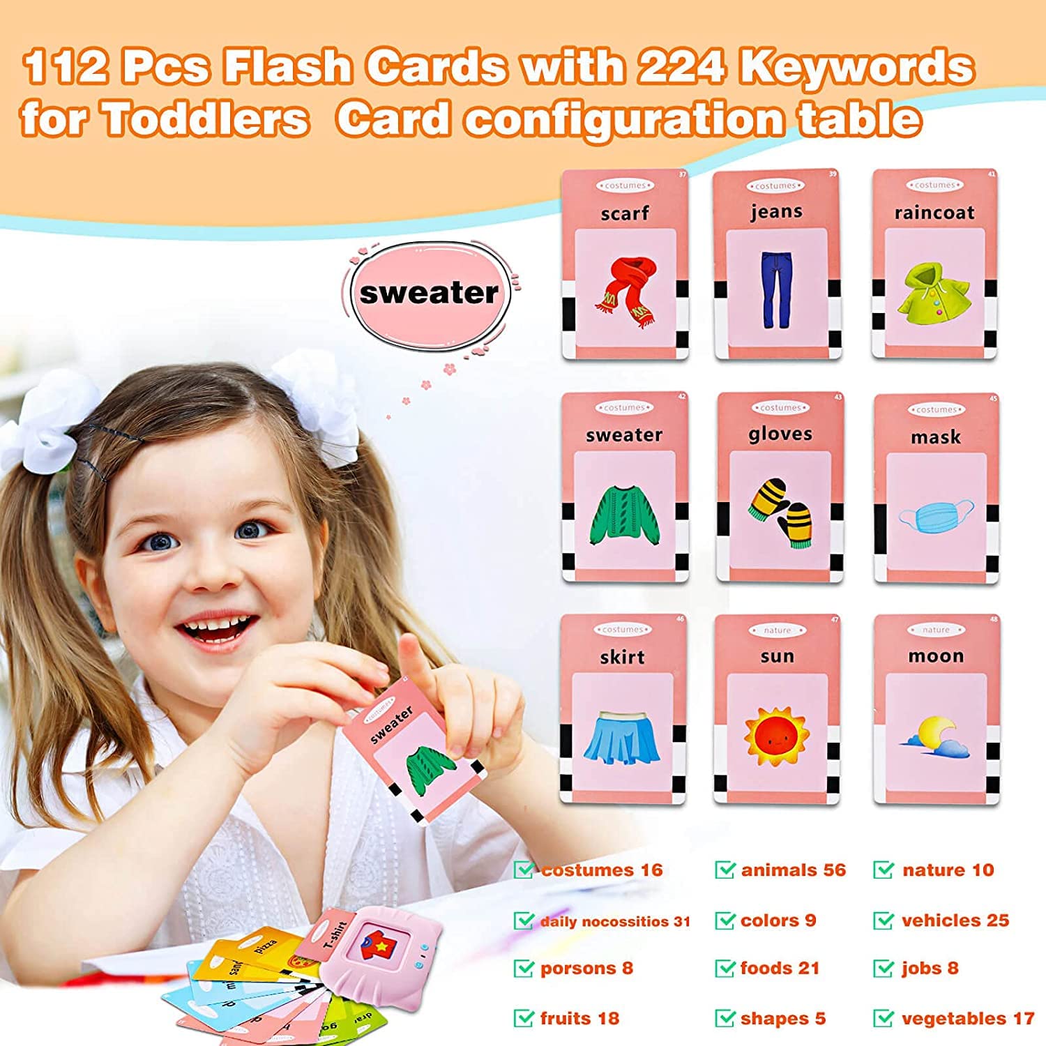 Keeda Educational Learning Flash Cards for Toddlers 2-4 Years - 112 Double-Sided Sight Words Flash Cards with Talking Feature - Autism & Speech Therapy Toys for Kindergarten Boys & Girls (Pink) - Perfect for Early Childhood Education, Homeschooling & Special Needs Development