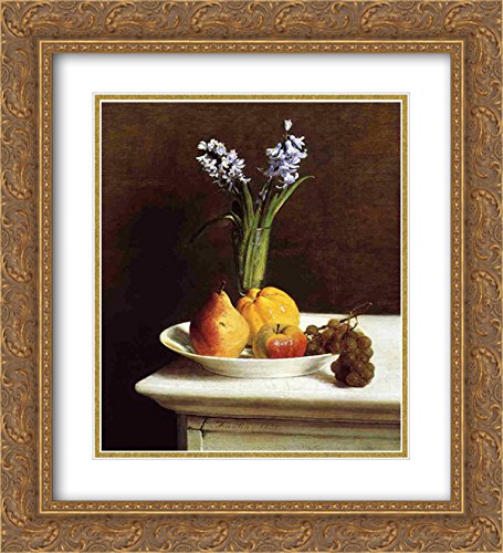 Still Life, Hyacinths and Fruit - 20x22 Inch Gold Ornate Framed Museum Art Print by Ignace Henri Jean Fantin-Latour | Double Matted Wall Decor for Living Room, Bedroom & Office