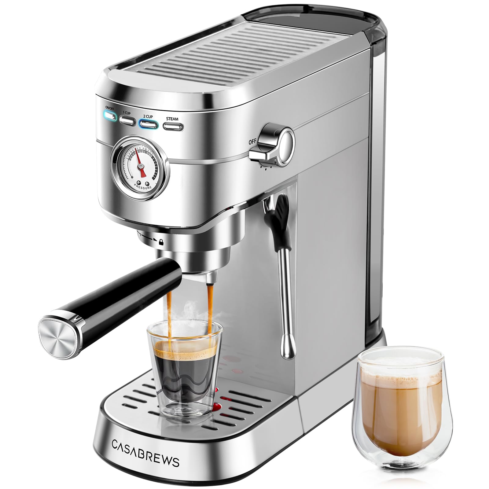 CASABREWS CM5418 20 Bar Espresso Machine - Compact Stainless Steel Coffee Maker with Steam Milk Frother & 34oz Removable Water Tank - Perfect for Cappuccino, Latte, Home & Office Use