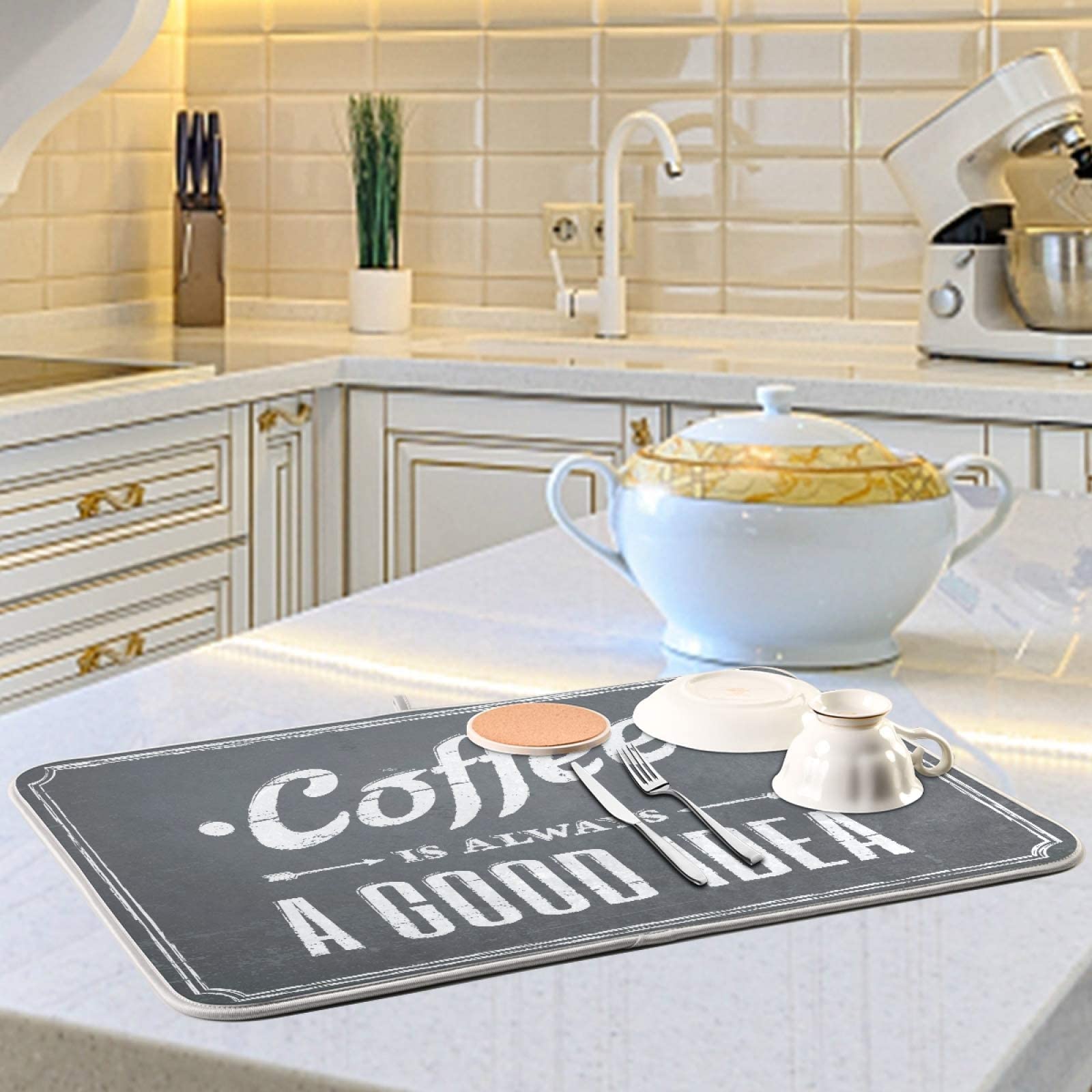 Premium Absorbent Reversible Coffee Bar Mat - XL 18x24 Inch Non-Slip Countertop Protector for Coffee Makers & Espresso Machines - Perfect for Home Kitchen, Office Breakroom & Cafe Use