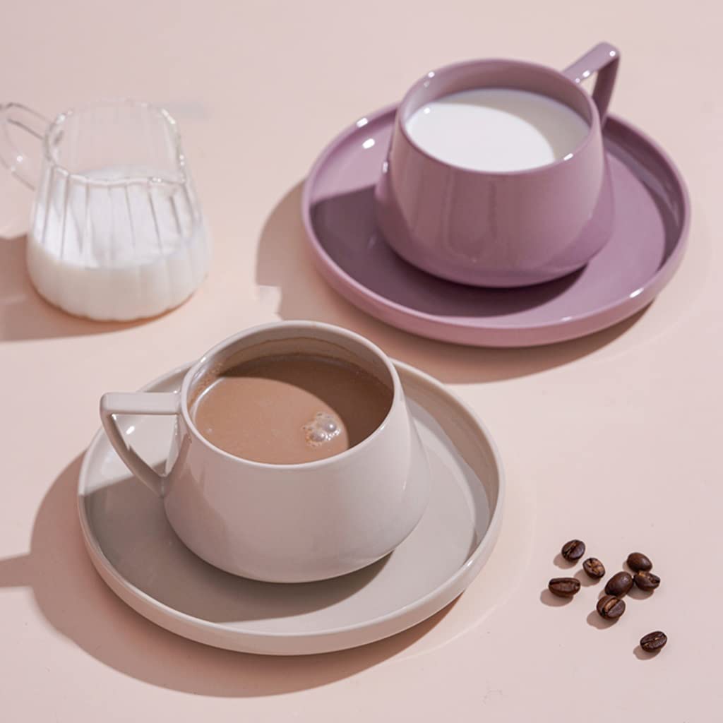 Premium Ceramic Coffee Mug Set - 250ml/8.4oz Coffee Cup with Spoon & Saucer - Elegant Tea Cup for Coffee, Milk Tea or Hot Beverages - Perfect for Home, Office or Gift Giving