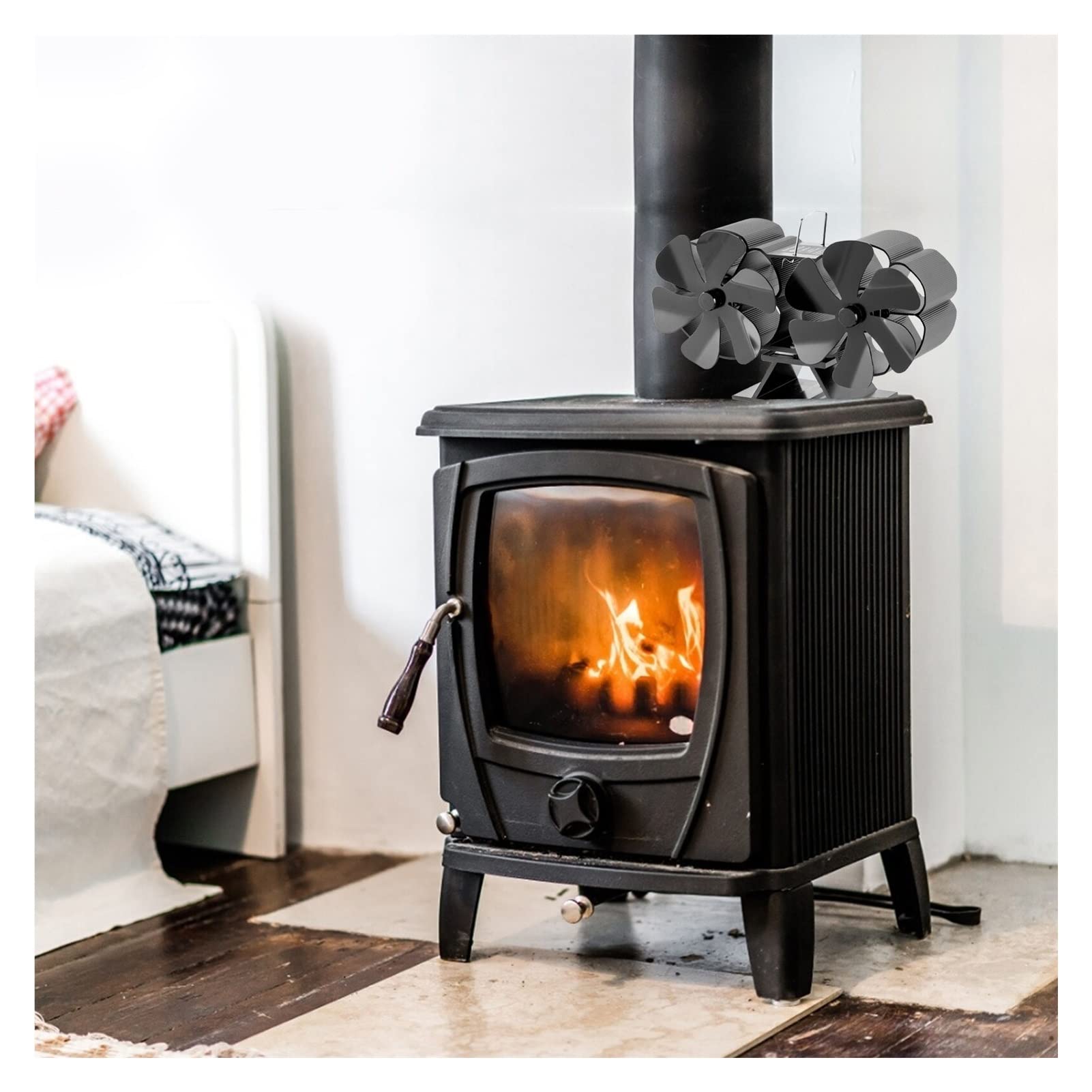 HPTHLY 12-Blade Fireplace Fan Upgrade - Powerful Wood Stove Fan for Large Rooms, Log Steady - Quiet & Efficient Heat Circulation for Fireplace, Wood Stove, and Cabin Heating Accessories