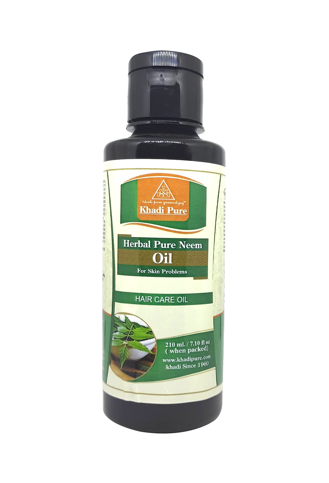 Khadi Pure Herbal Neem Oil - 210ml | 100% Natural Hair & Skin Care Treatment | Organic Ayurvedic Solution for Dandruff, Acne & Scalp Health | Perfect for Daily Hair Oil Massage & Skin Moisturizing