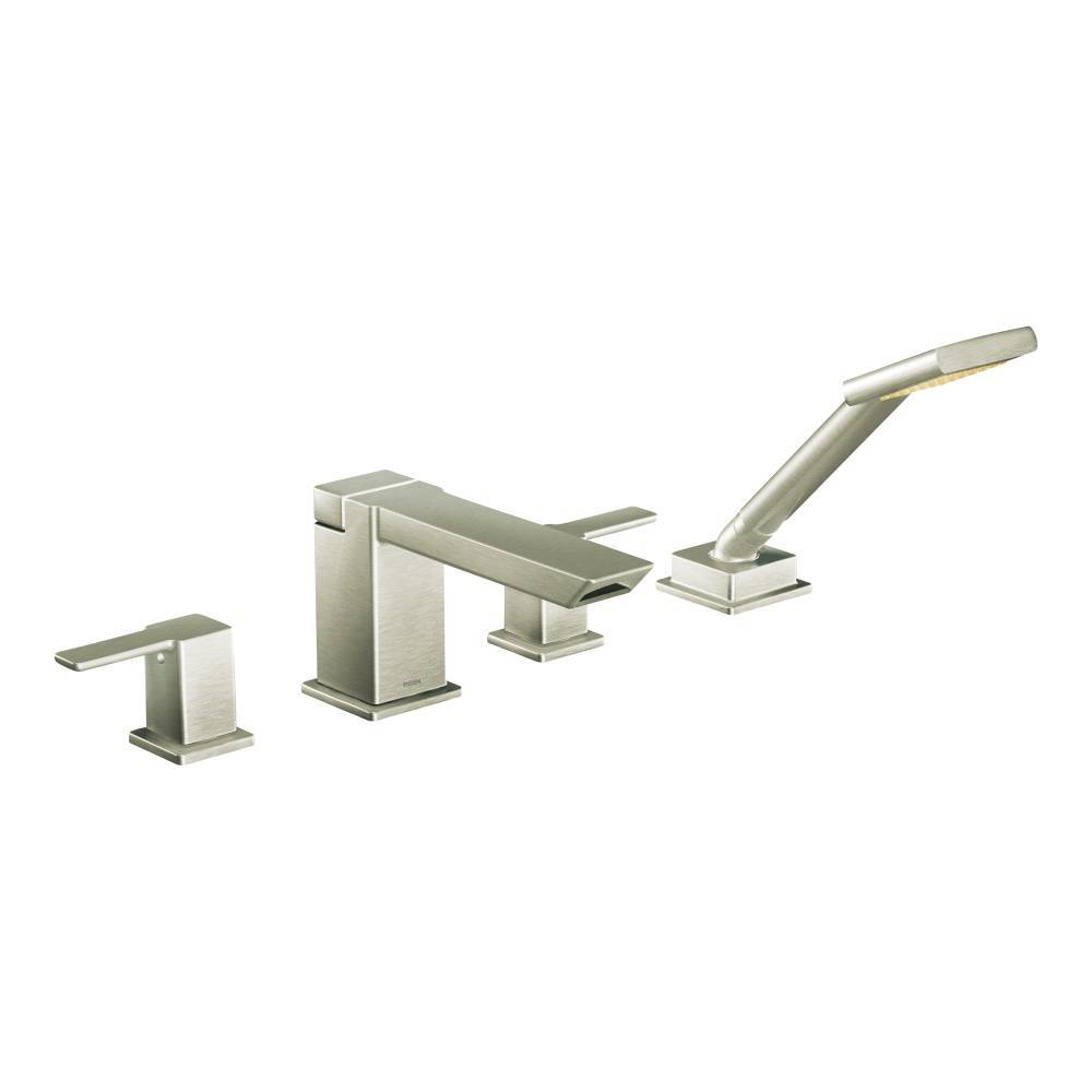 Moen TS904BN 90 Degree Roman Tub Faucet Trim with Hand Shower in Brushed Nickel - Perfect for Bathroom Renovation and Spa-Like Shower Experience