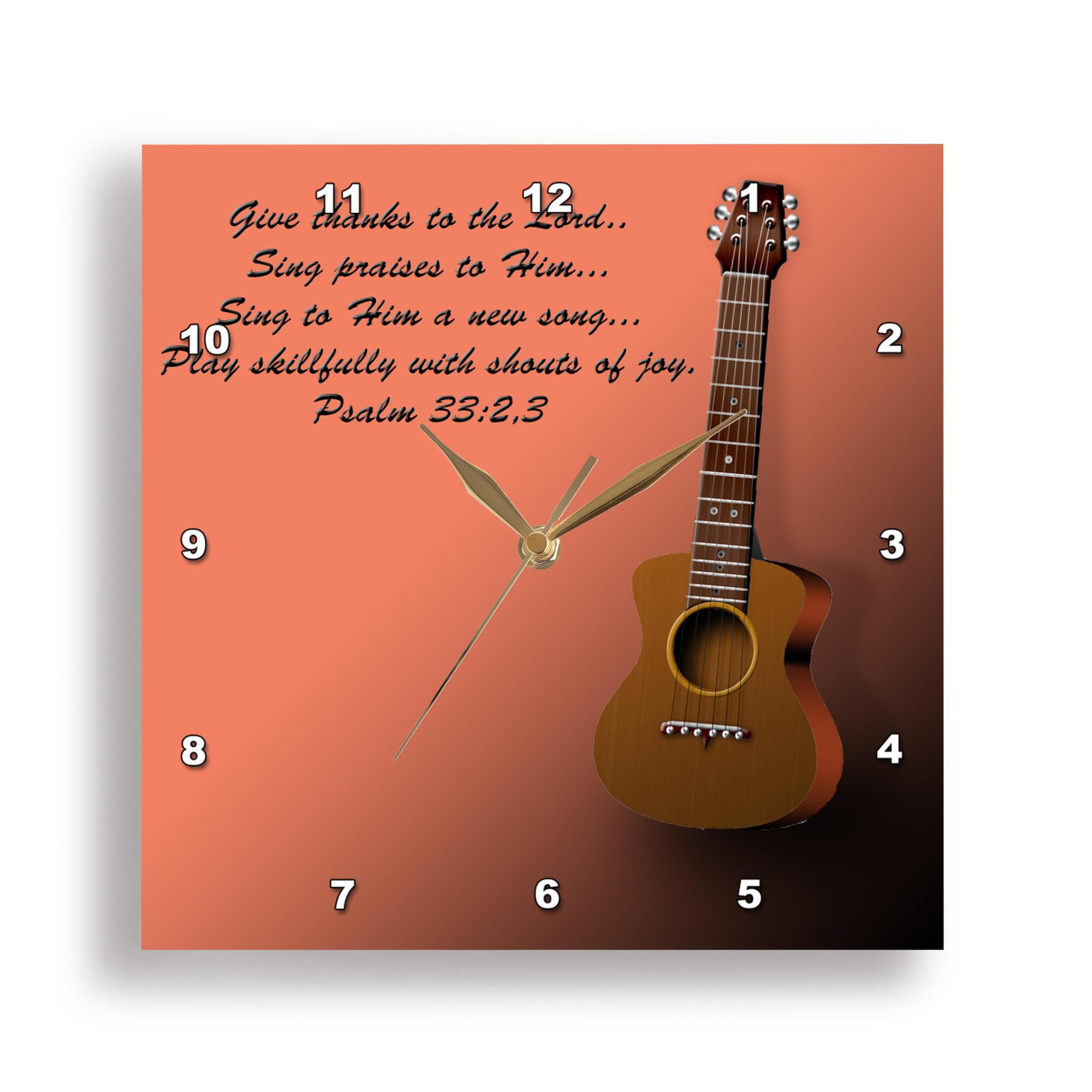 15 Inch Silent Wall Clock with Classic Guitar & Bible Verse Design - 'Sing to The Lord a New Song' - Perfect for Home, Office & Church Decor