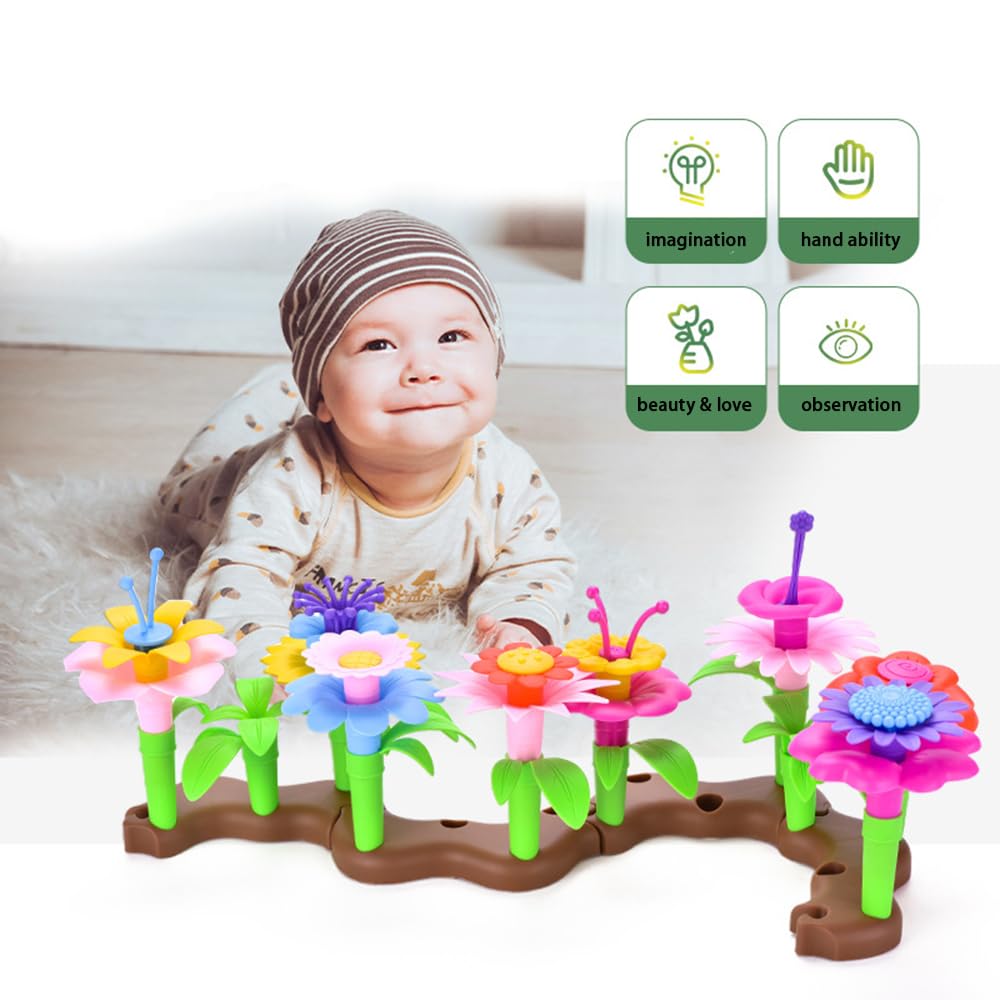 **AKANYA Flower Garden Building Blocks - Educational Floral Pretend Play Set for Kids Ages 3-7, DIY Stacking Toys for Creative Play - Perfect for Indoor & Outdoor Garden-Themed Activities**