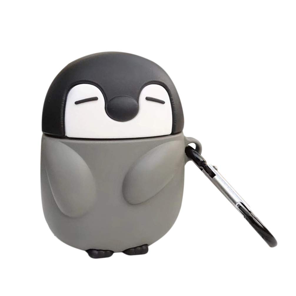 **HemoBllo Silicone Wireless Earbud Cover - Cute Penguin Design with Hook, Compatible with AirPods 1 & 2 - Protective Case for Gym, Travel & Daily Use**