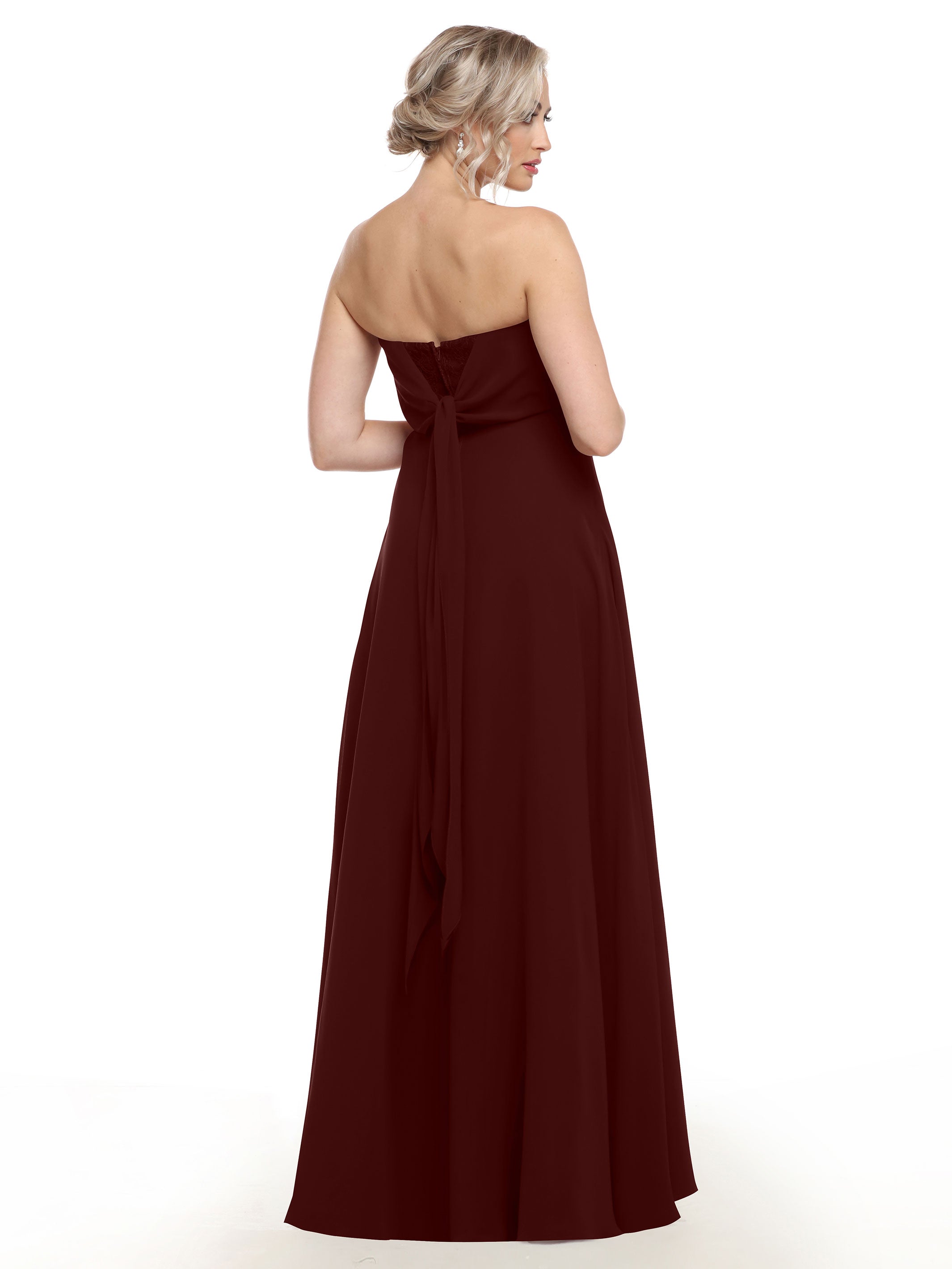Elegant 80143 Chiffon Strapless Sweetheart Bridesmaid Dress with Lace & High Slit - Perfect for Weddings, Prom & Formal Events
