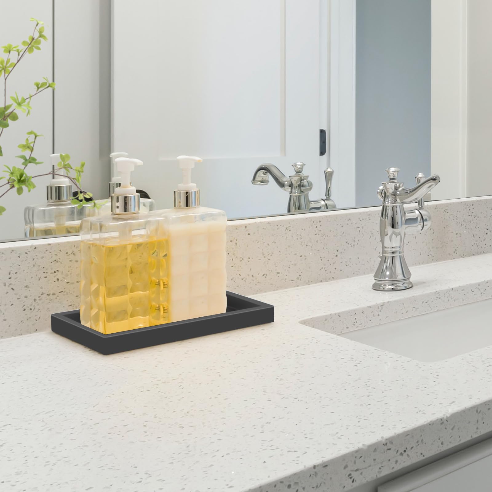 EGWON Shatterproof Silicone Bathroom Vanity Tray - Thick Non-Slip Soap Dispenser & Perfume Organizer for Sink Counter, Toilet Tank Top, Dresser - Perfect for Bathroom, Bedroom & Vanity Organization