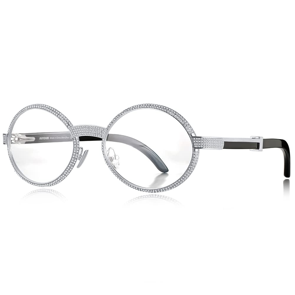 HEPIDEM 925 Sterling Silver Moissanite Buffalo Horn Glasses Frame - 560pcs Luxury Eyeglasses for Men & Women | Perfect for Reading, Fashion Accessories, and Gift Giving
