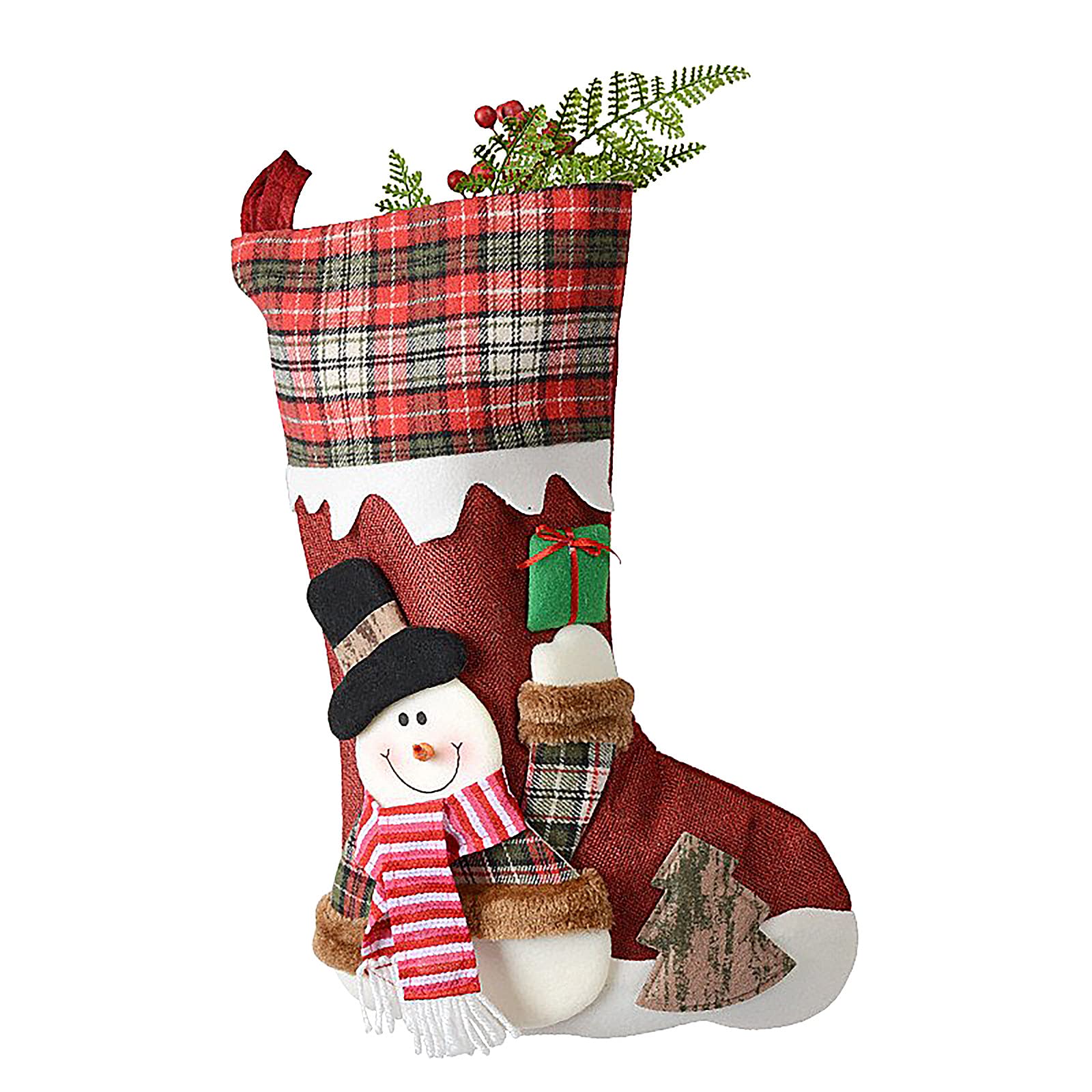 Christmas Stocking Bags - 18.5x11.8in Large Plush Holiday Gift Bags with 3D Characters for Kids, Xmas Sock Decor for Fireplace, Tree & Festive Home Decorating