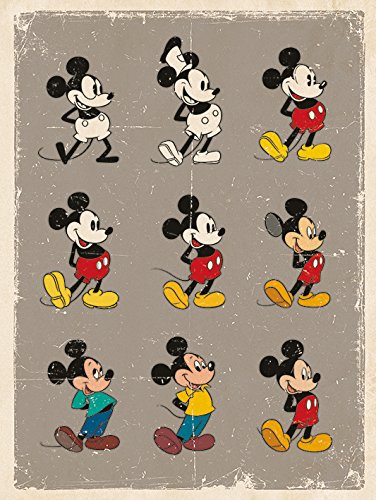 Vintage Mickey Mouse Evolution Retro Wall Art - Cotton Canvas Print, Multi-Color Home Decor (3.2