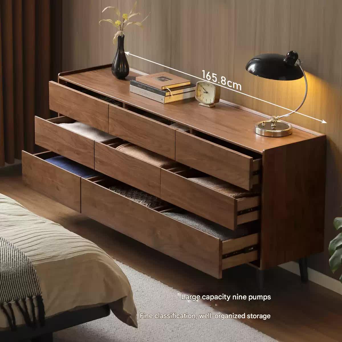 Premium Black Walnut Solid Wood Italian Style Luxury Dresser - Elegant Bedroom Storage Solution for Master Bedrooms & Guest Rooms