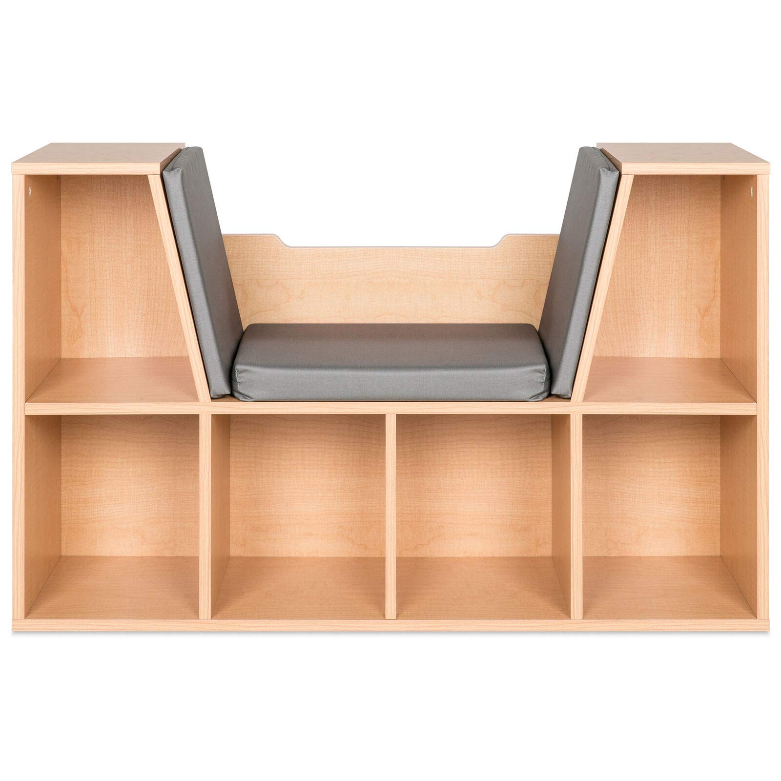 Brown 6-Cube Kids Bookcase with Cushioned Reading Nook - Multi-Purpose Bookshelf Organizer for Books, Toys & Pantry Storage - Perfect for Living Room, Bedroom & Study Room - Ideal for Reading Corners, Playrooms & Home Organization