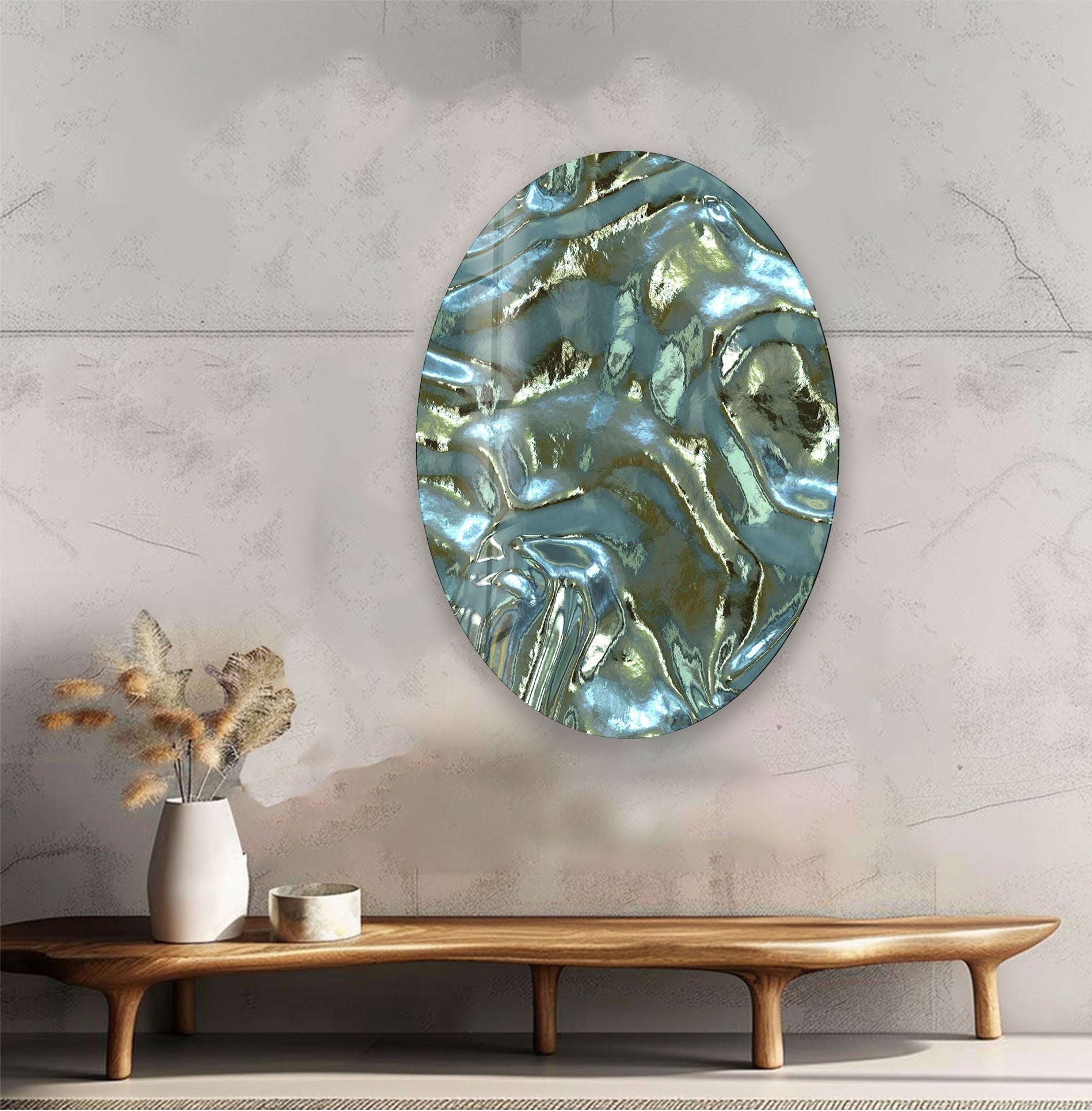 Asymmetric Oval Shiny Glass Wall Art - Modern Abstract Home Decor for Living Room, Bedroom & Office - Perfect for Wall Decor, Housewarming Gifts & Interior Design