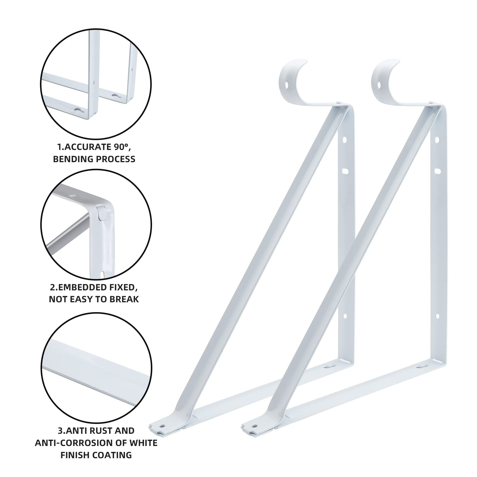 Heavy Duty Closet Shelf Rod Brackets - 10-Pack White Wall Mounted Shelving Supports Holds 300lbs - HOME MASTER HARDWARE with Screws Included for Bedroom, Closet & Garage Organization