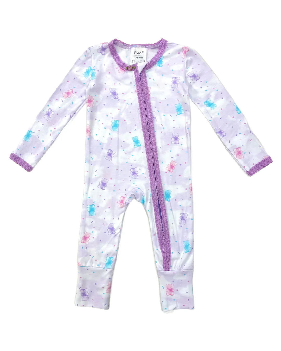 Esme Lace Footie Baby Socks in Sprinkle Bear Design - Soft Cotton Newborn Socks for Girls & Boys - Perfect for Photoshoots, Special Occasions & Everyday Wear