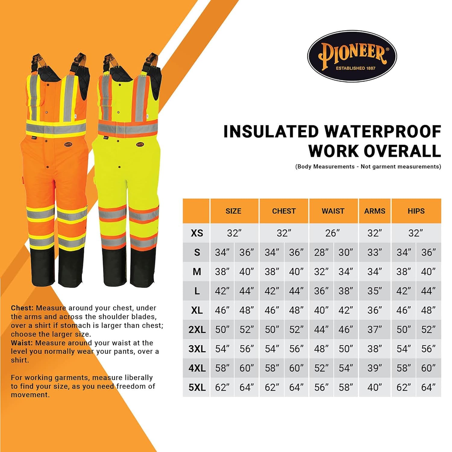Pioneer High Visibility Waterproof Bib Overalls for Men & Women - Insulated Safety Work Pants with Reflective Strips - Ideal for Construction, Road Work & Outdoor Winter Jobs