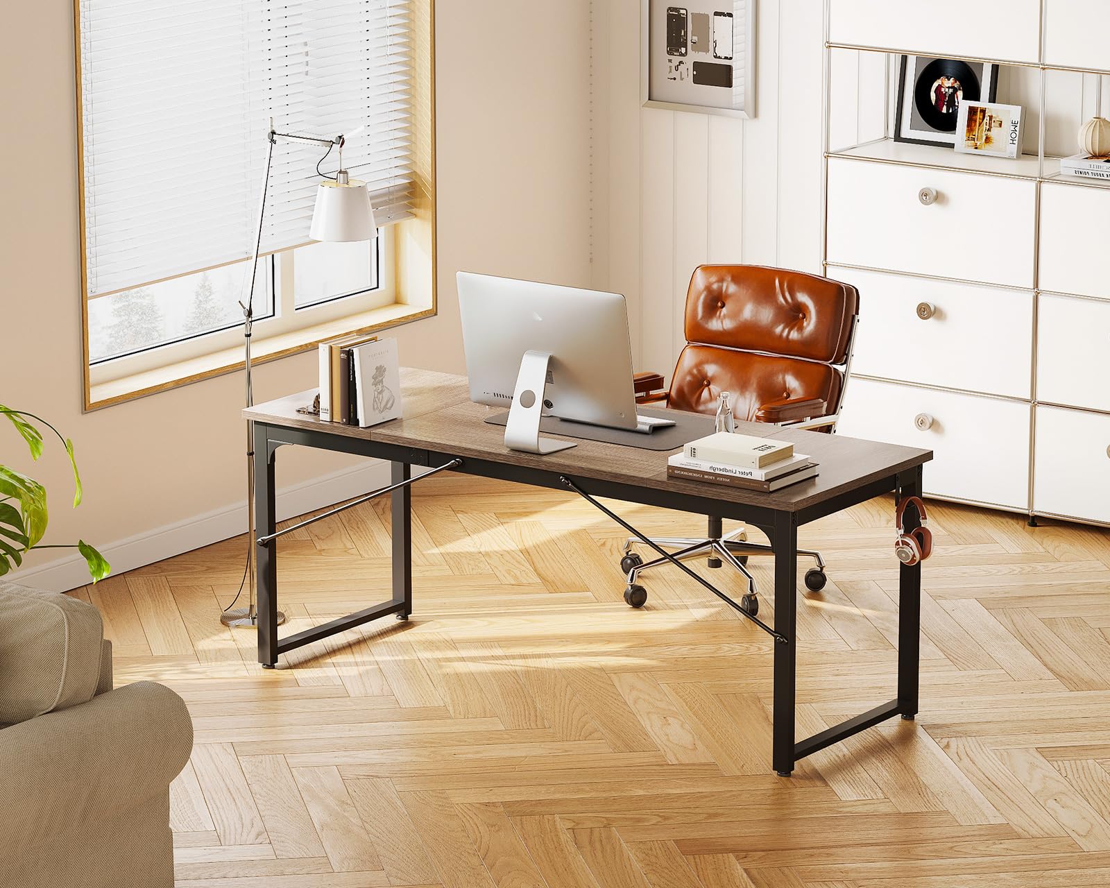 Coleshome 63 Inch Modern Computer Desk - Home Office Desk with Sturdy Metal Frame, Grey Oak Finish, Study & Writing Desk for Students & Professionals | Perfect for Small Spaces, Remote Work & Online Learning