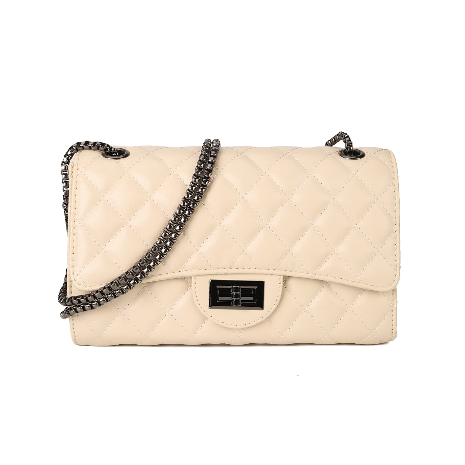 Quilted Crossbody Bags for Women - Genuine Leather Shoulder Purse with Adjustable Chain Strap | Fashionable Clutch Handbag for Daily Use, Work, Travel & Evening Out