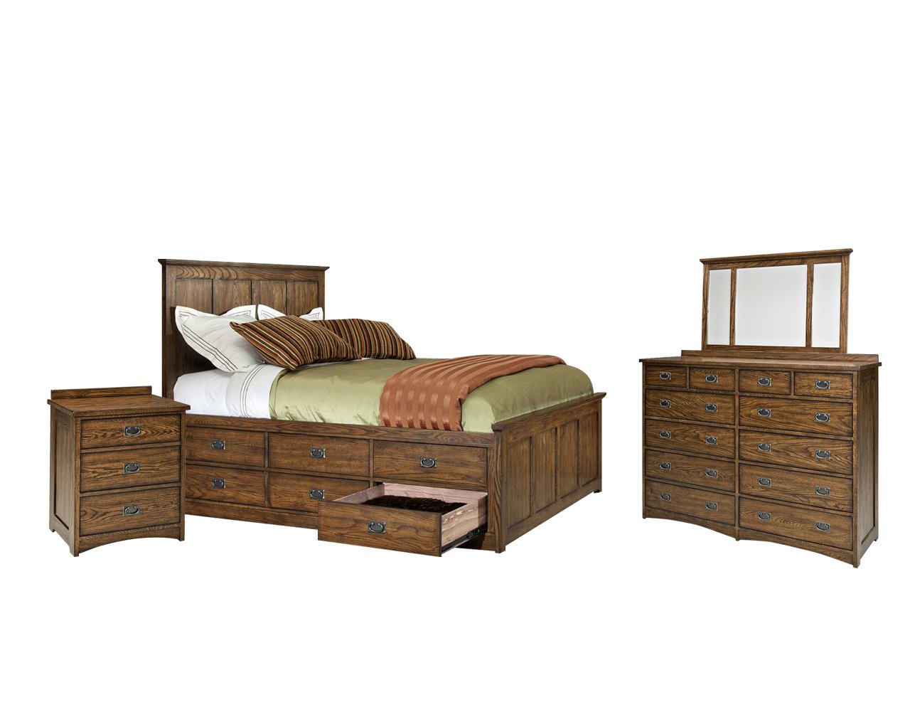 Intercon Oak Park King Bedroom Set - Includes King Bed, Nightstand, Dresser & Mirror | Modern Bedroom Furniture for Master Suite & Guest Rooms