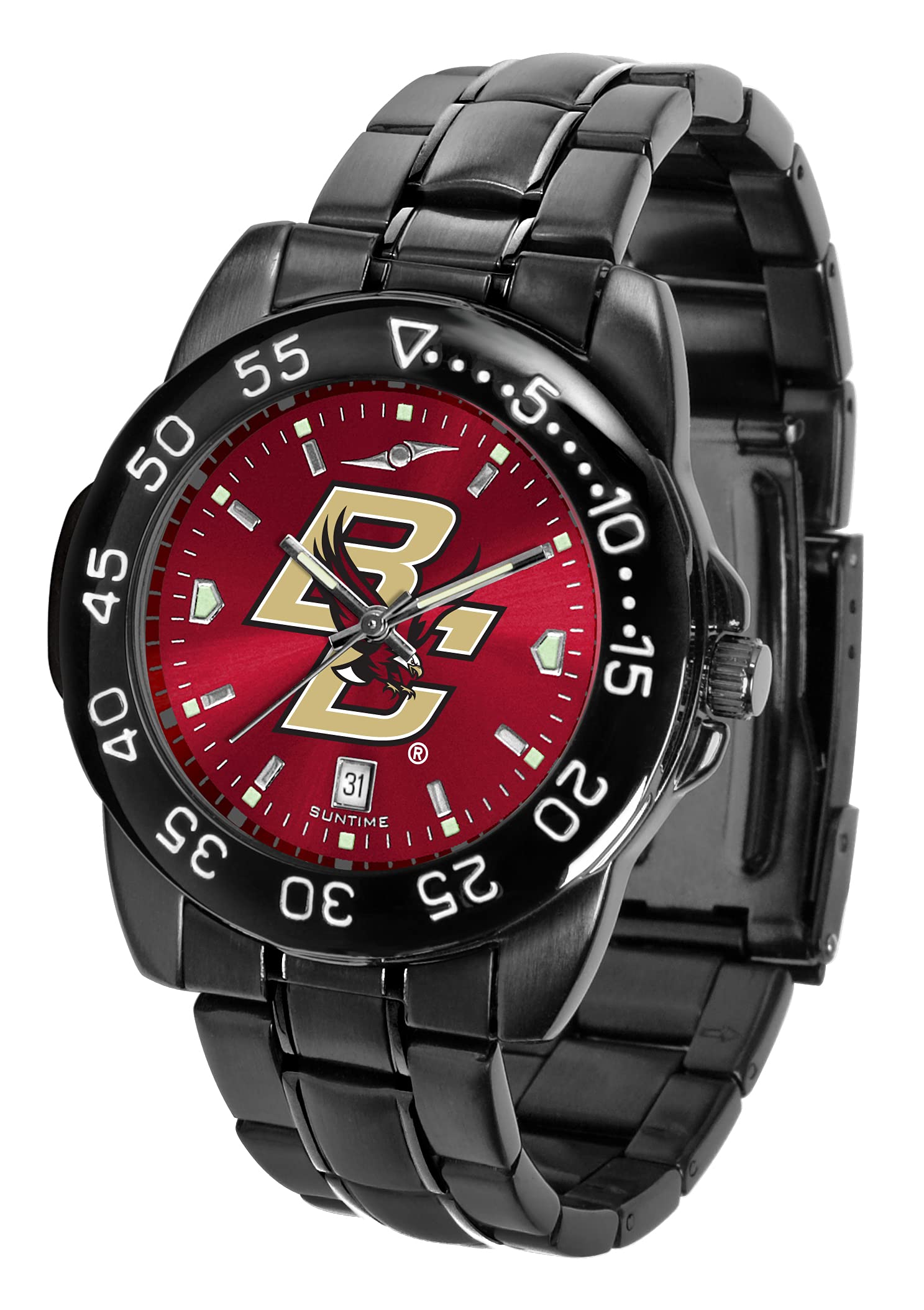 SunTime Men's Fantom Sport Collegiate Team Watch - Black Stainless Steel with Shiny Anochrome Dial - Waterproof Casual & Dress Watch for Men - Perfect for Sports, Office and Everyday Wear