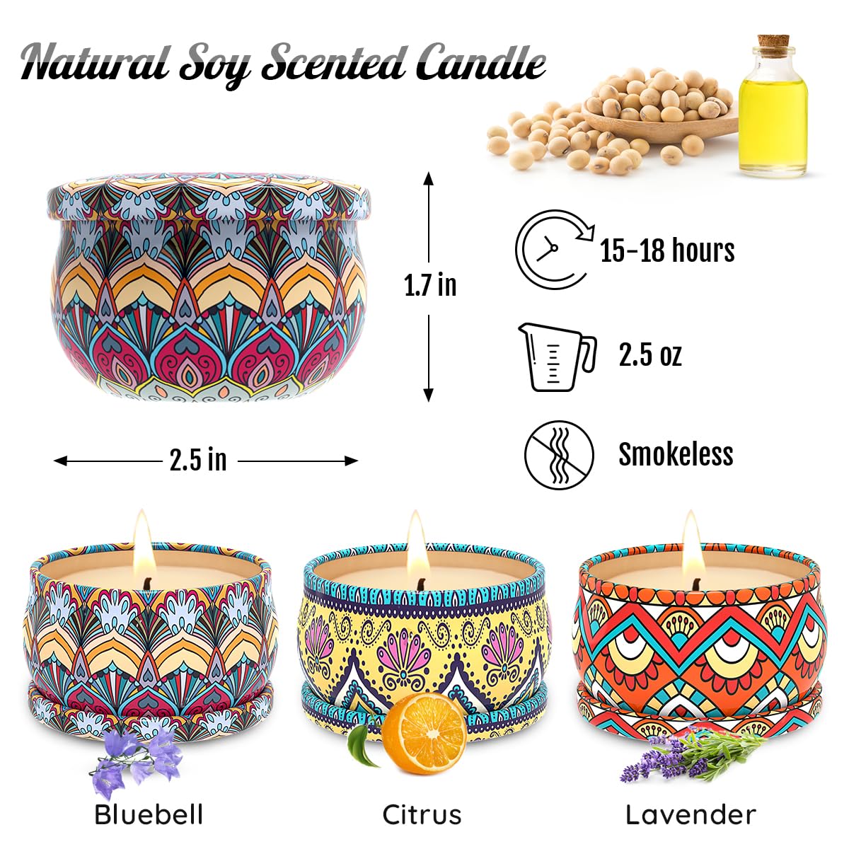 3 Pack Scented Soy Wax Candles - Aromatherapy Stress Relief, Relaxing Gifts for Women, Perfect for Thanksgiving, Christmas, Housewarming & Birthday - Ideal for Home Spa, Yoga, Meditation & Romantic Dinners