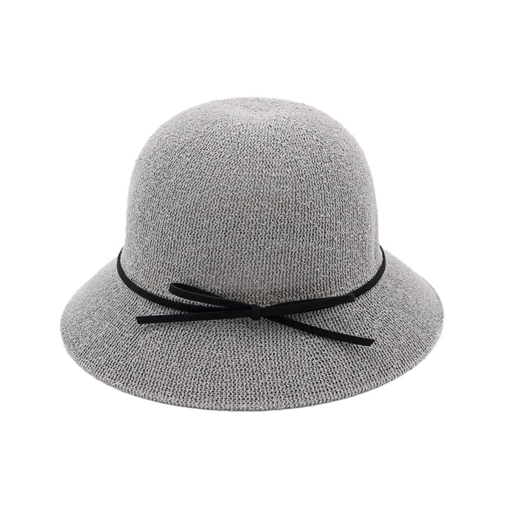 Women's Sun Hat with Bow - UPF 50+ UV Protection Wide Brim Fisherman Hat for Spring & Summer - Grey, Size M (56-58cm) - Perfect for Beach, Travel & Outdoor Activities