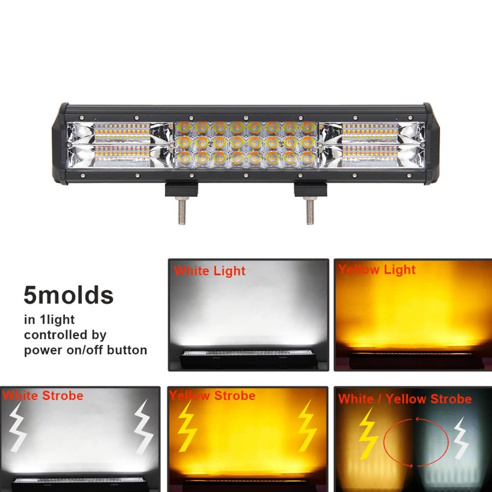 Willpower 15 Inch Strobe LED Light Bar - 5000LM White/Amber Flash Triple Row Flood Spot Combo for Off-Road Vehicles, Trucks, ATVs - Durable Waterproof Off-Road Lighting for Night Driving, Emergency Vehicles & Work Sites