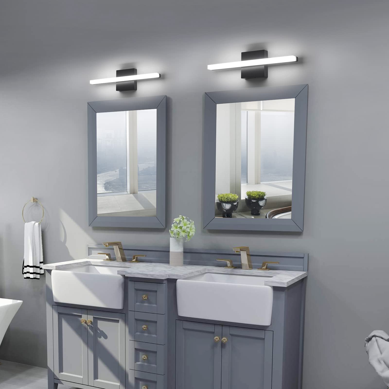 Modern LED Vanity Lights - 16 Inch 9W Daylight White & Black Bathroom Light Fixtures for Mirror Vanity Lighting | Perfect for Bathroom, Dressing Room & Makeup Area