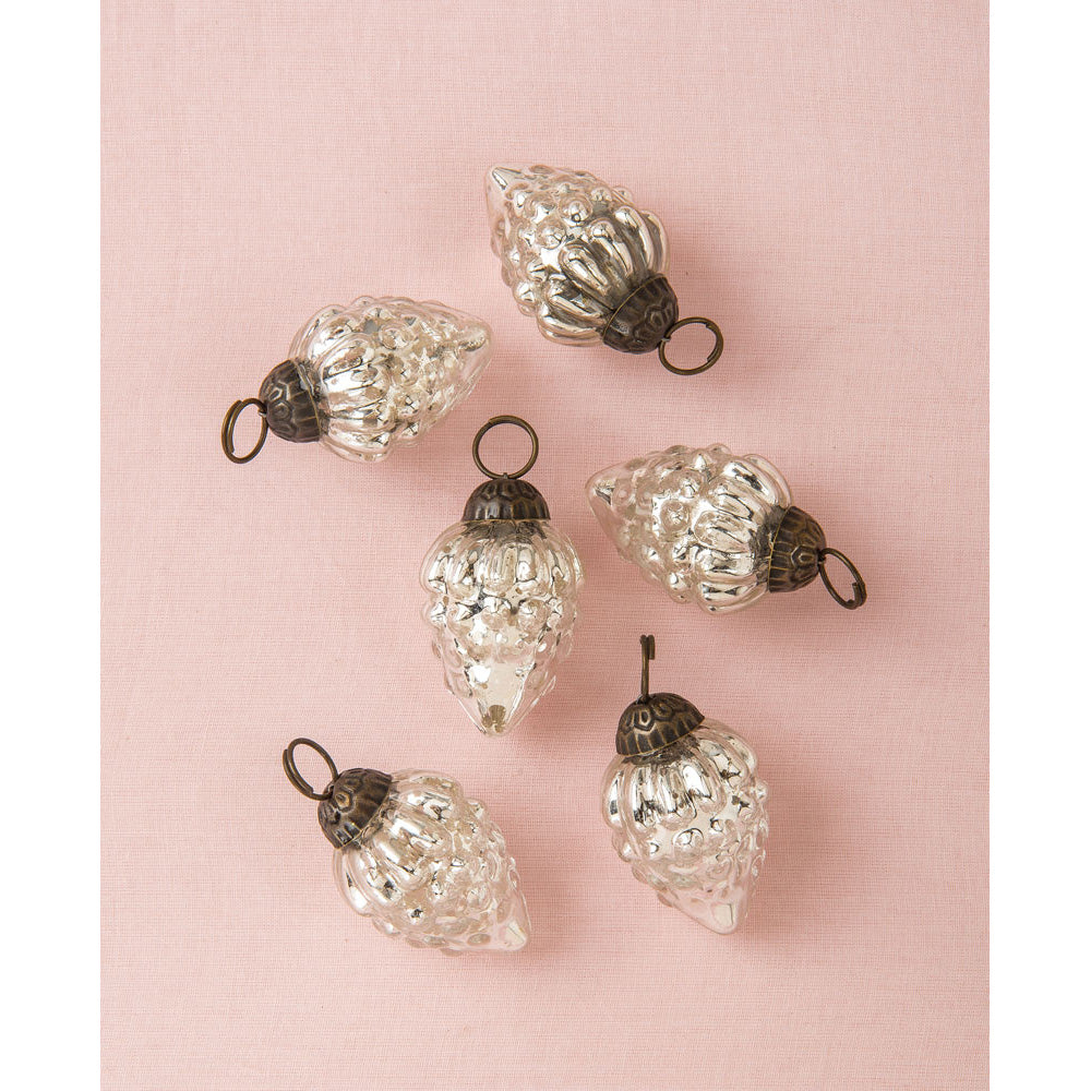 6 Pack Mini Mercury Glass Ornaments - Vintage Silver Decor (1.75 Inch) for Christmas Tree, Gift Wrapping, and Home Decoration