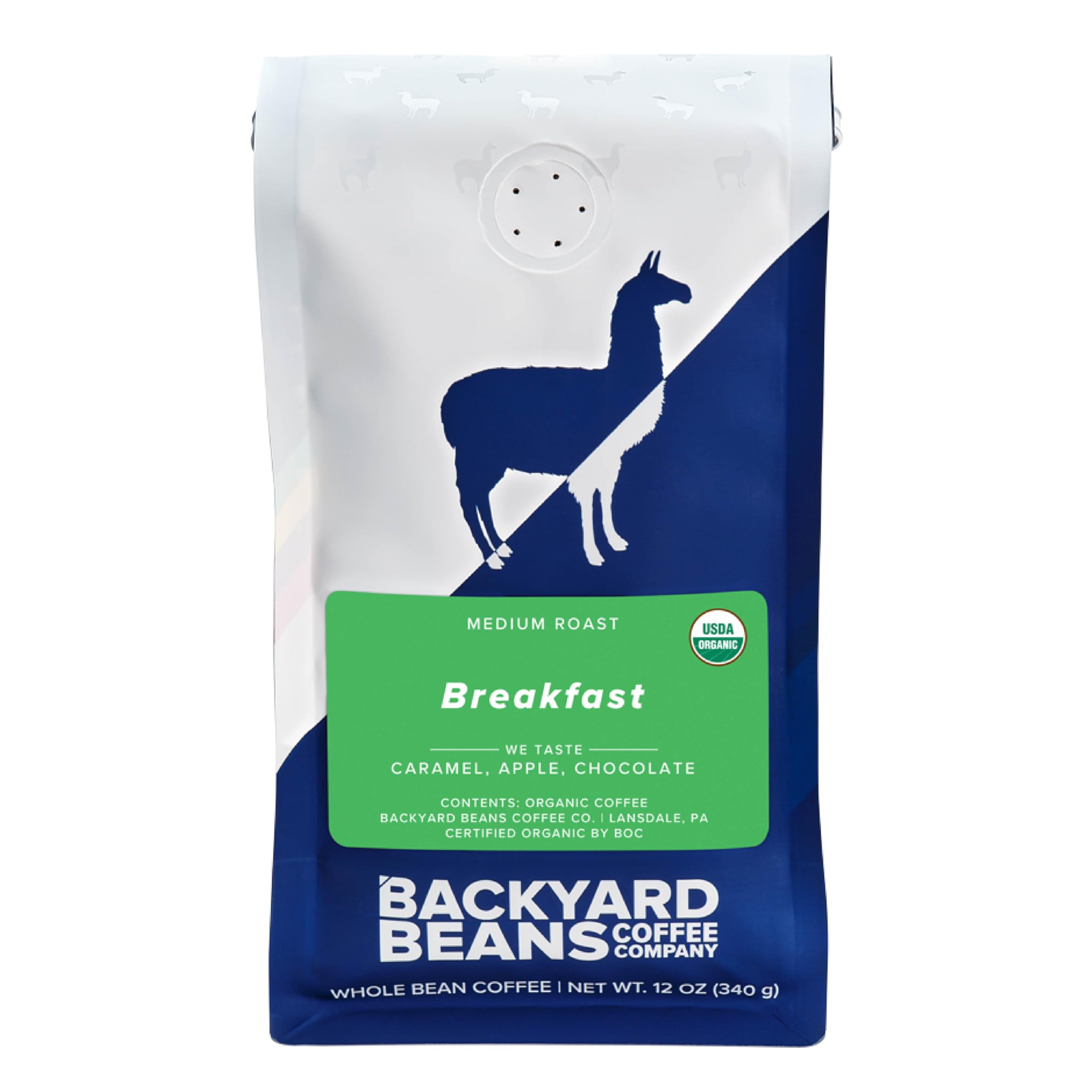 Organic Backyard Beans Coffee Breakfast Blend - Medium Roast Whole Bean Coffee, 12oz | Perfect for Morning Brew, Office Coffee Break & Camping Trips