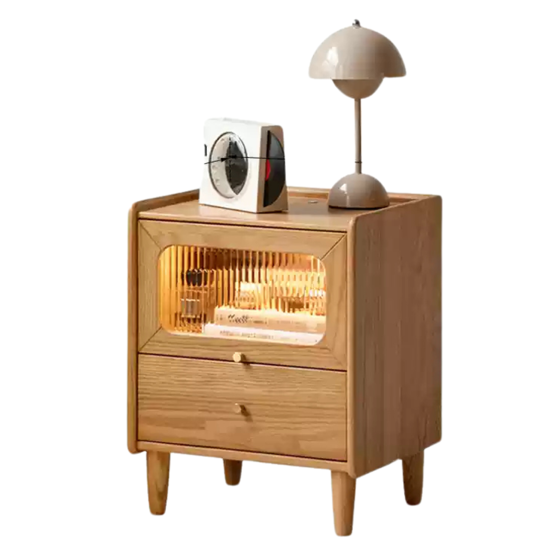 15.7x13.7x19.6 inch / 40x35x50cm / Natural wood color / bedside cabinet with light