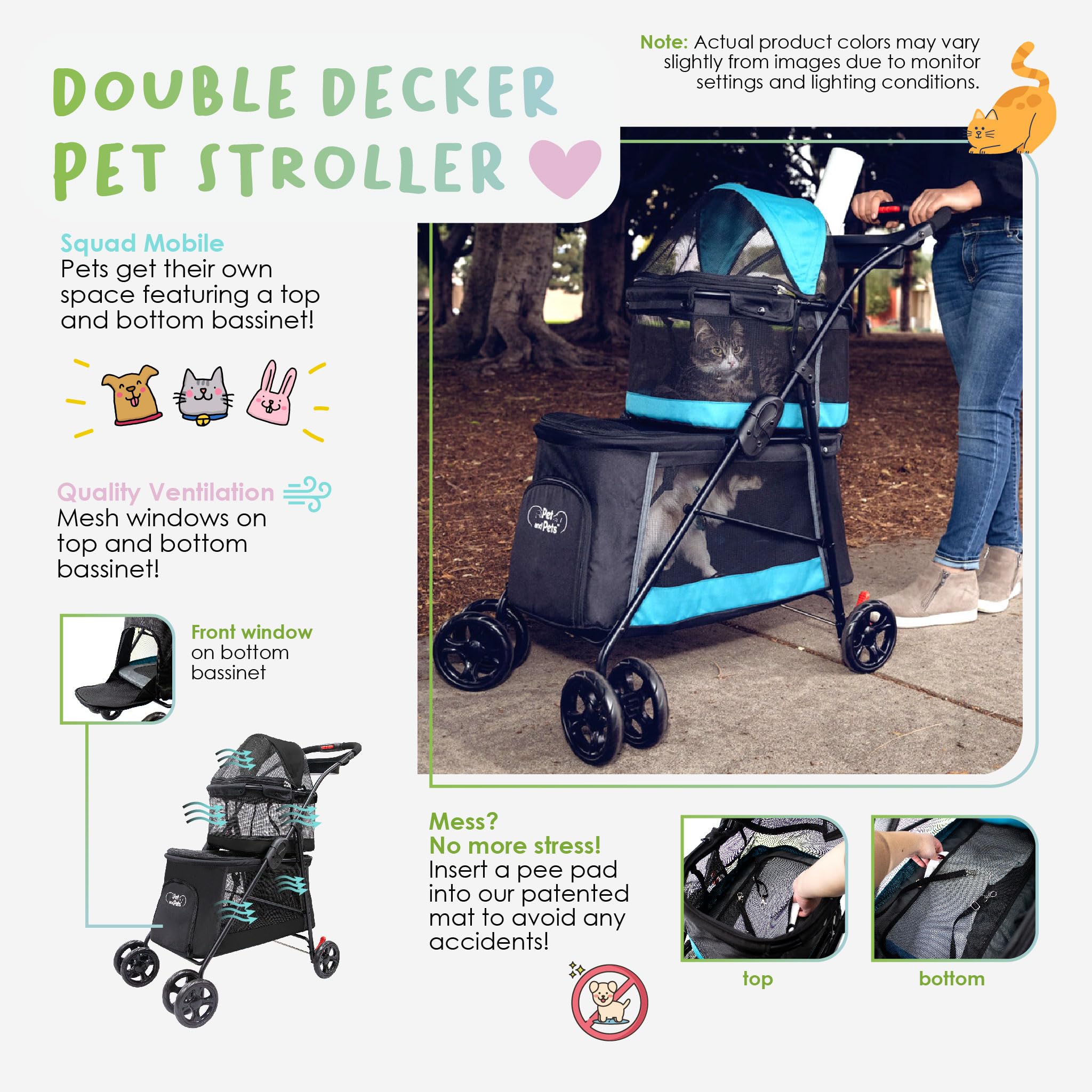 PETIQUE Double Decker Pet Stroller - 11.53lb Teal for Small Dogs & Cats
